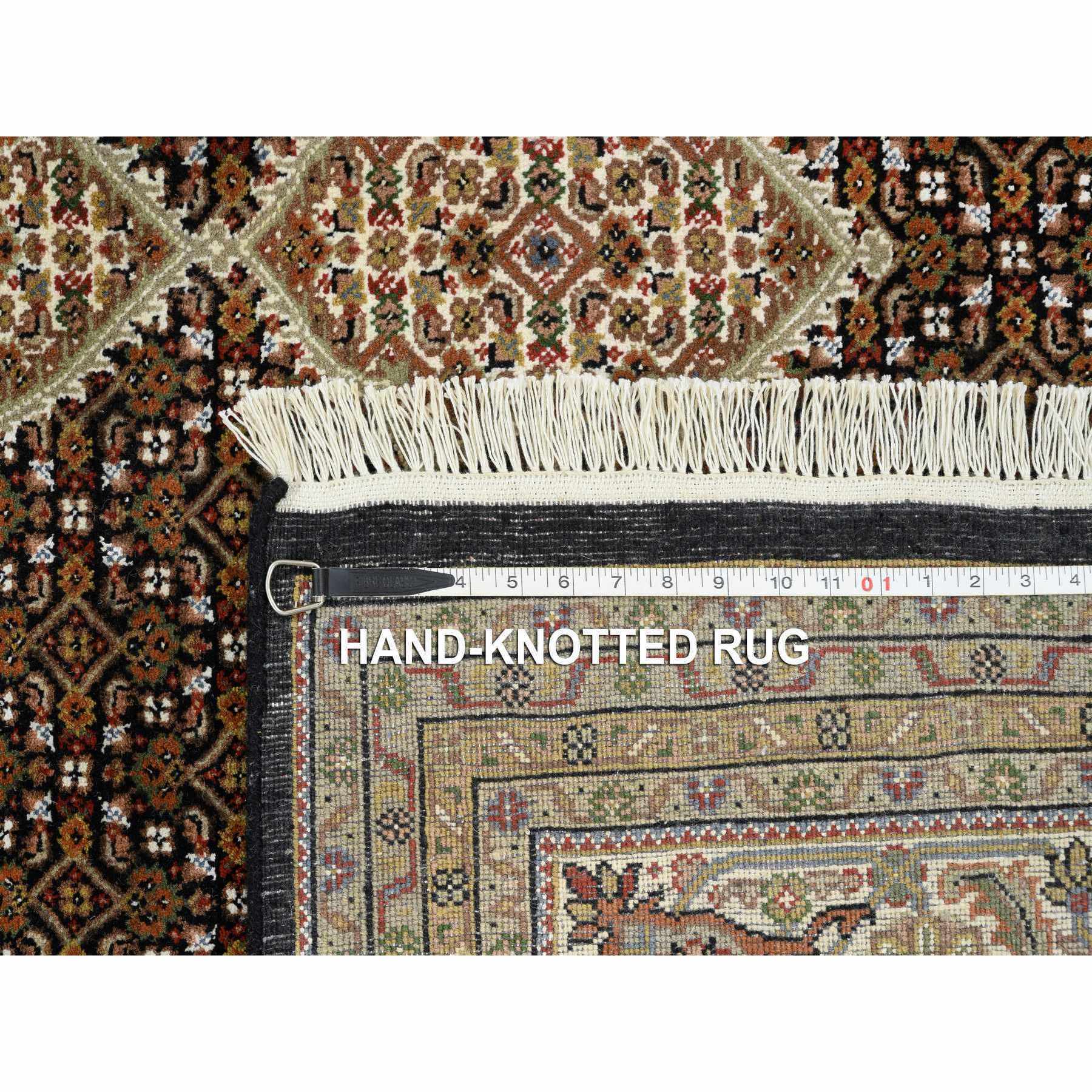 8'x11'8" Rich Black, Tabriz Mahi with Fish Medallion Design, 175 KPSI, 100% Wool, Hand Woven, Oriental Rug 