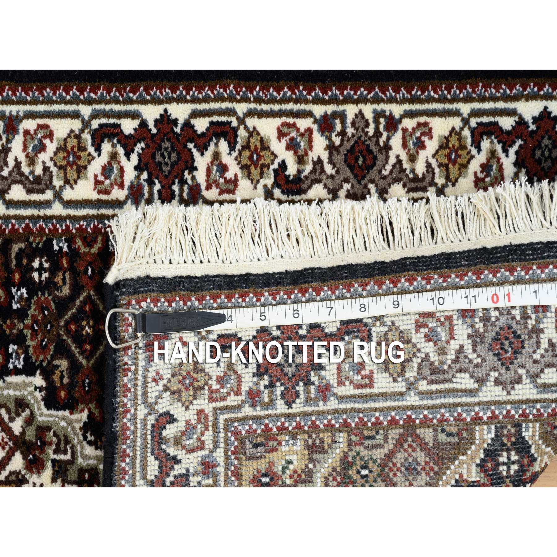 2'x8'2" Rich Black, Tabriz Mahi with Fish Medallion Design, 100% Wool, 175 KPSI, Hand Woven, Runner Oriental Rug 