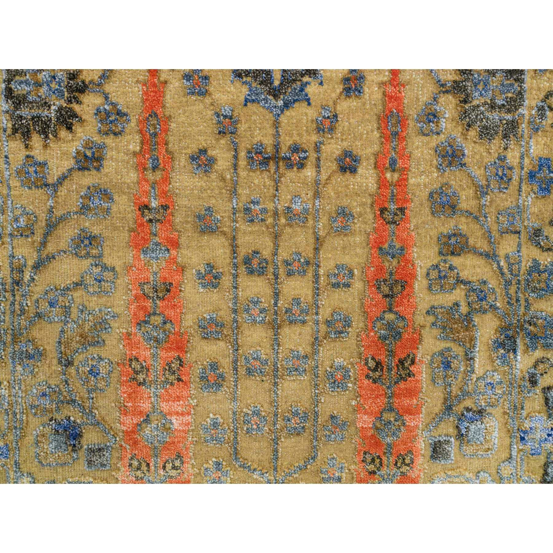 2'x3' Almond Brown, Hand Woven Cypress Tree Design, Silk With Textured Wool, Mat Oriental Rug 