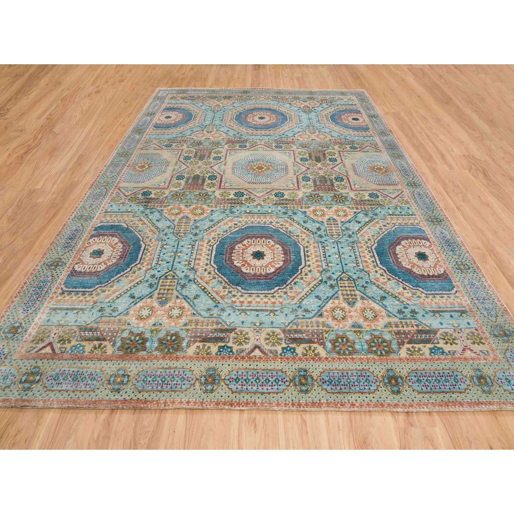 9'9"x14' Colorful, Hand Woven Mamluk Design with Geometric Medallions, Textured Wool and Silk, Oriental Rug 