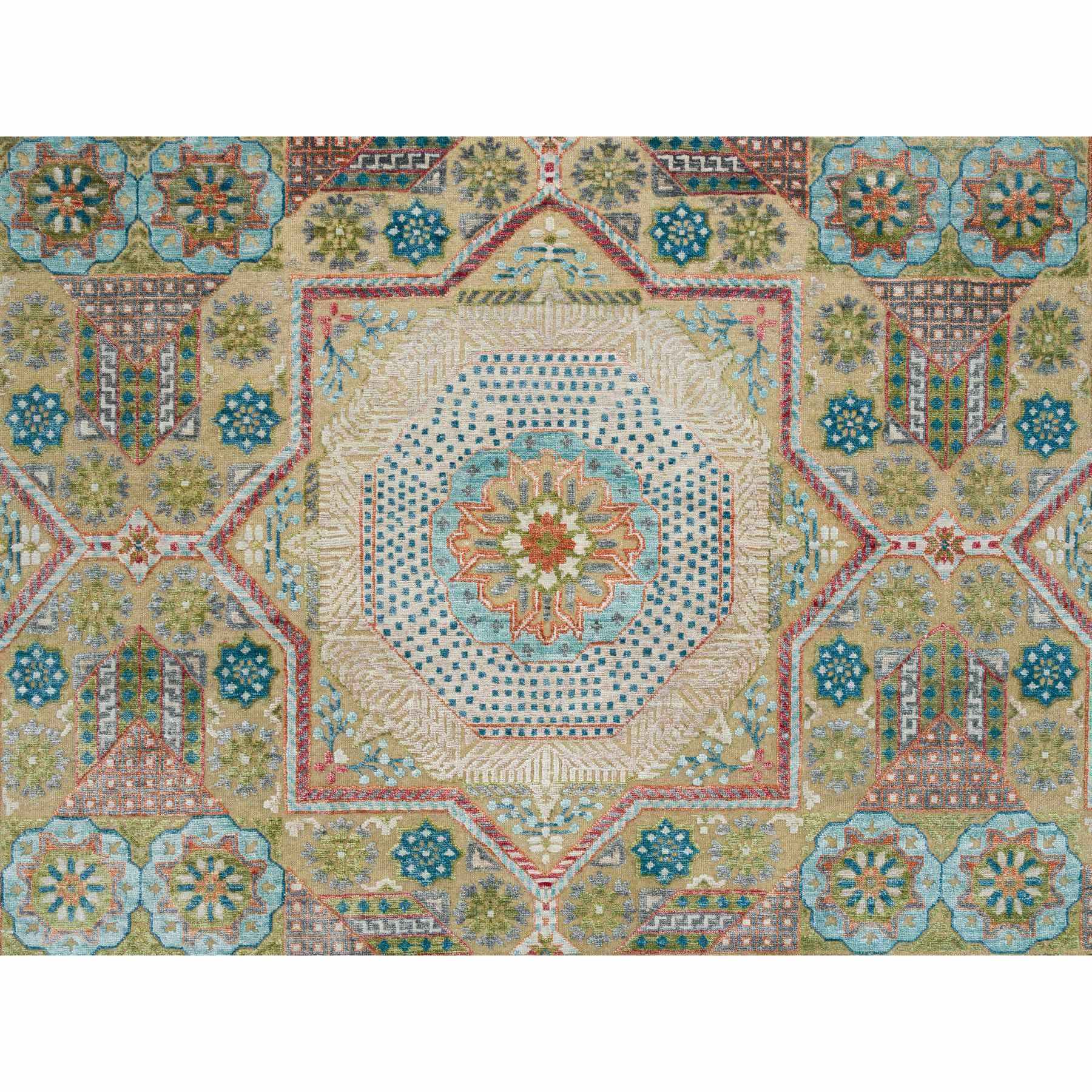 9'9"x14' Colorful, Hand Woven Mamluk Design with Geometric Medallions, Textured Wool and Silk, Oriental Rug 