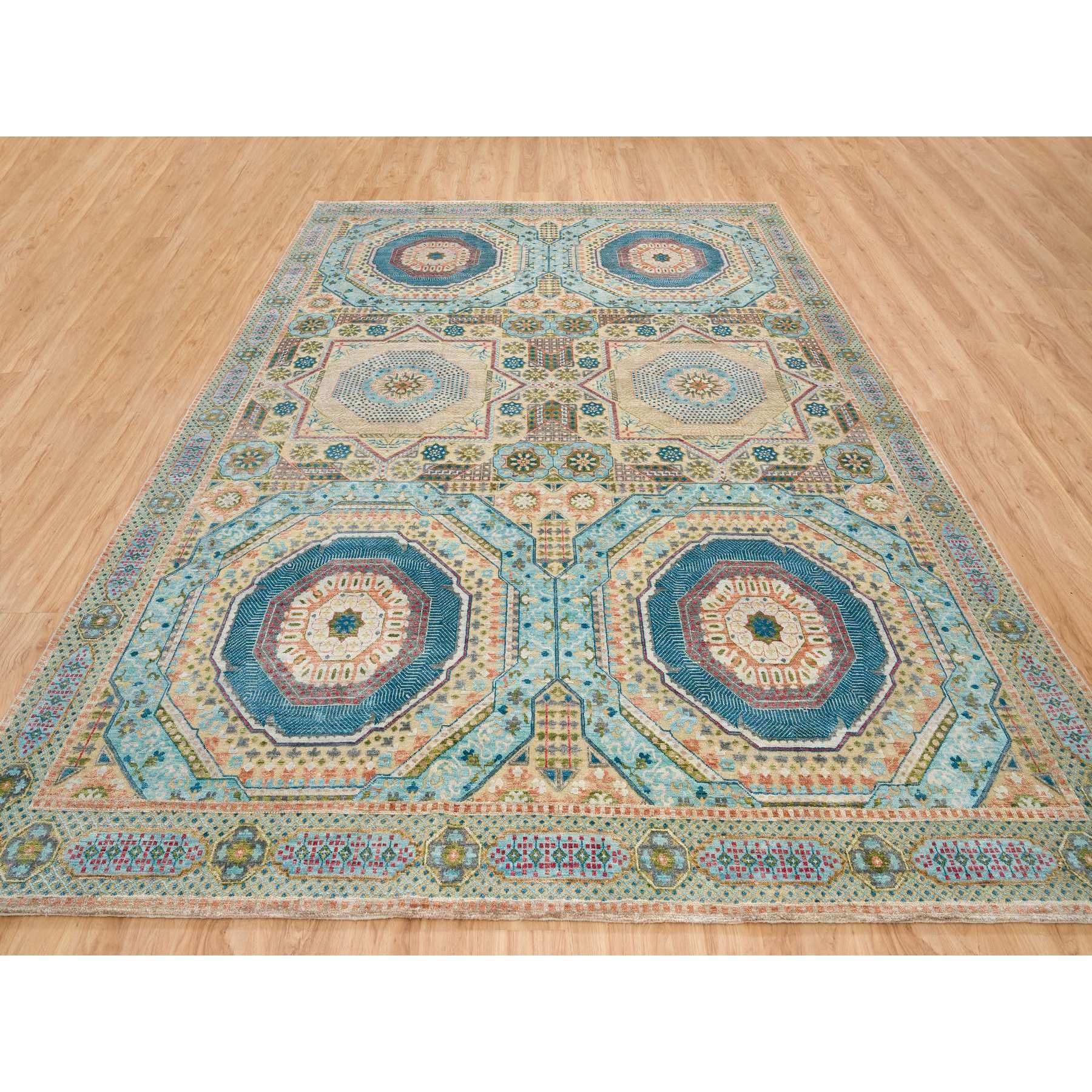 9'x12'1" Colorful, Hand Woven Mamluk Design with Geometric Medallions, Textured Wool and Silk, Oriental Rug 
