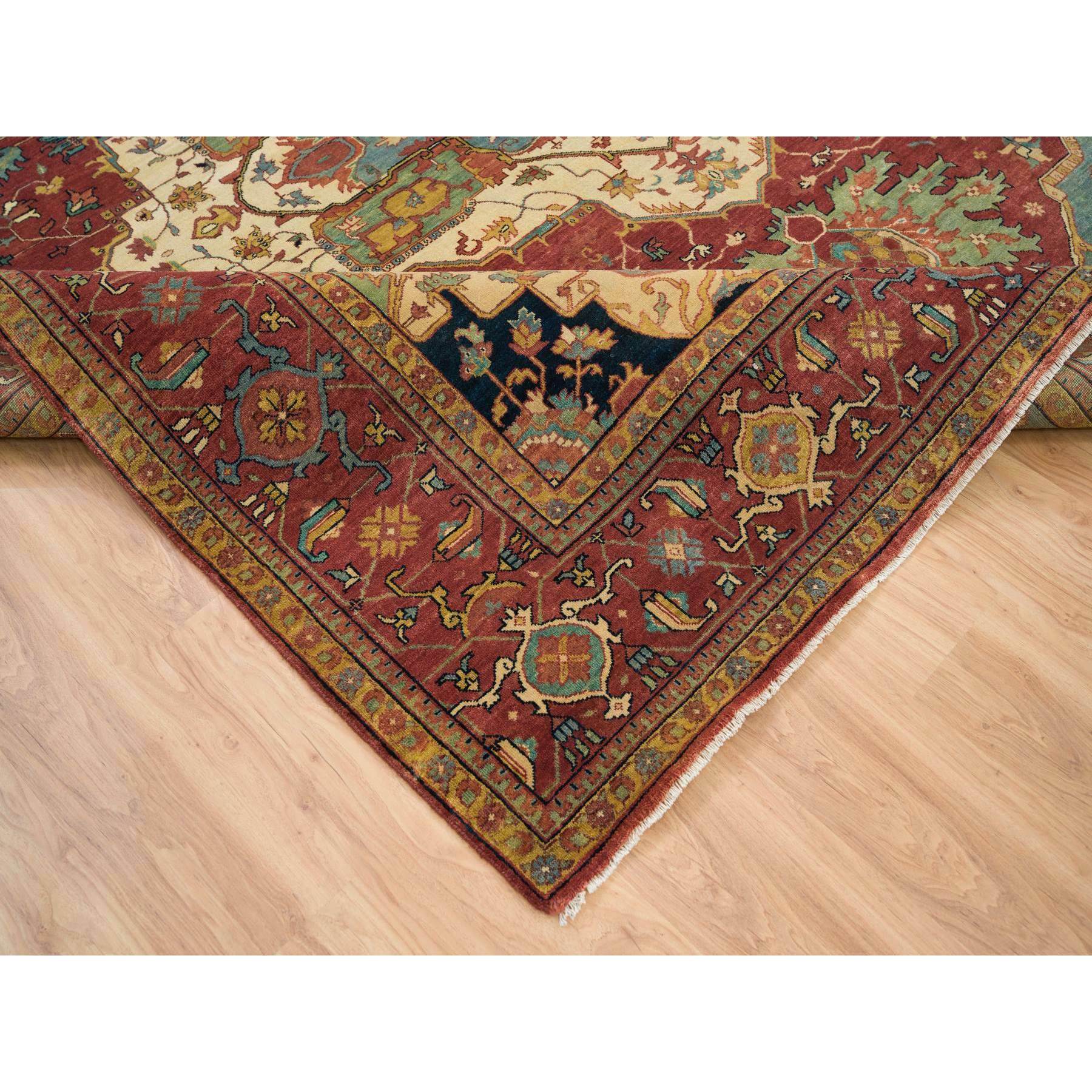 9'8"x10'1" Terracotta Red, Soft Wool, Antiqued Fine Heriz Re-Creation, Natural Dyes, Hand Woven, Densely Woven, Square Oriental Rug 