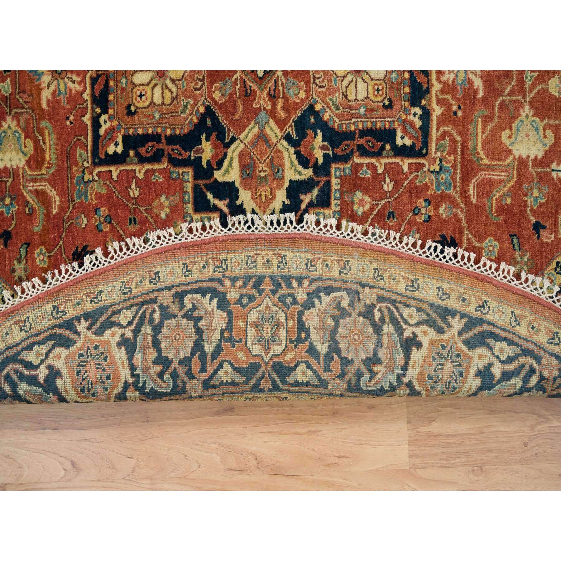 6'2"x6'2" Terracotta Red, Natural Dyes, Dense Weave, Hand Woven, Antiqued Fine Heriz Re-Creation, Organic Wool, Round Oriental Rug 