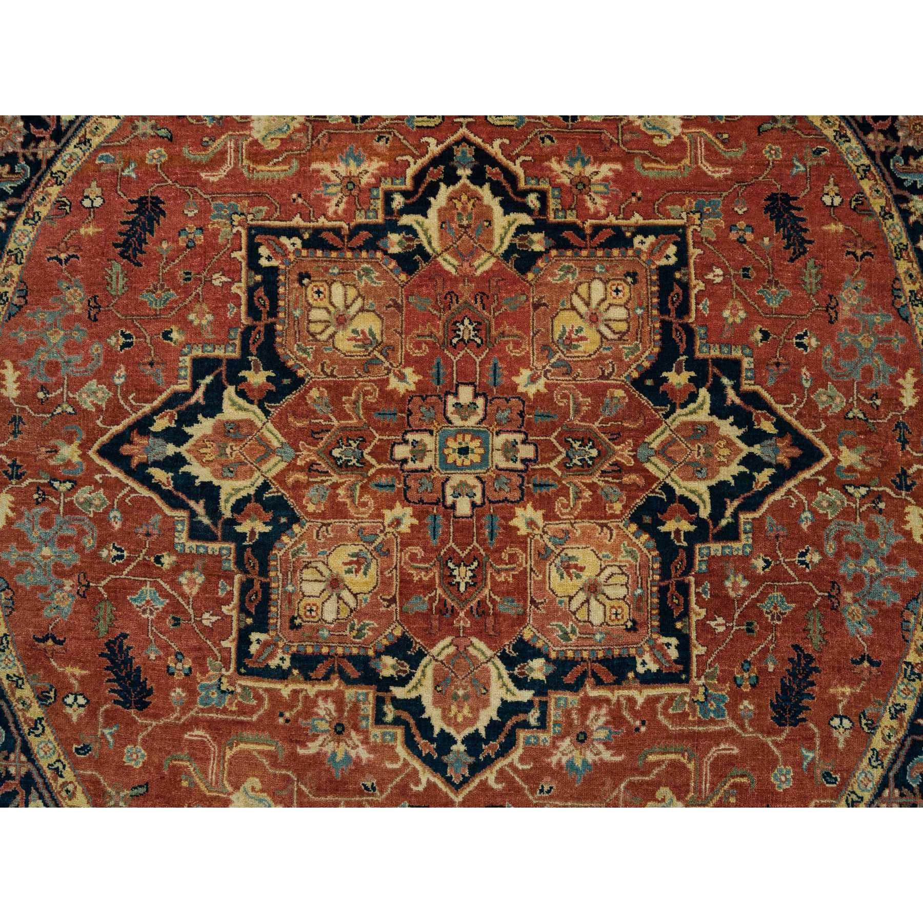6'2"x6'2" Terracotta Red, Natural Dyes, Dense Weave, Hand Woven, Antiqued Fine Heriz Re-Creation, Organic Wool, Round Oriental Rug 