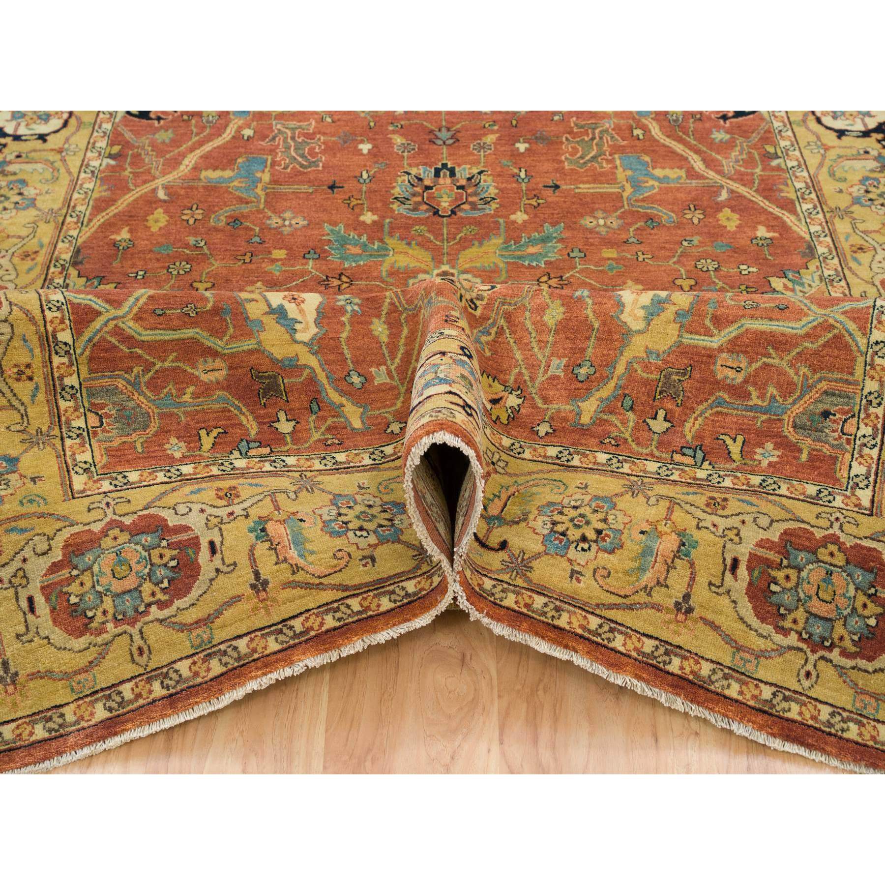 6'x12' Terracotta Red, Antiqued Fine Heriz Re-Creation, Hand Woven, Organic Wool, Natural Dyes, Wide Gallery Runner Oriental Rug 