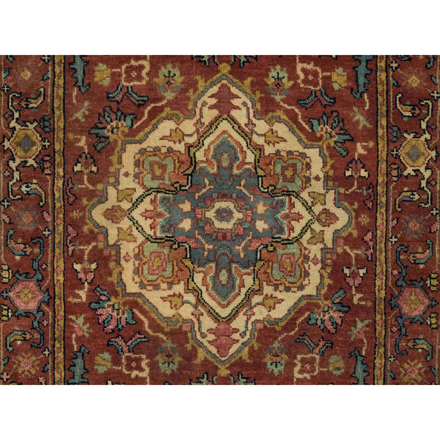 2'7"x16'2" Terracotta Red, Vegetable Dyes, Hand Woven, Soft Wool, Antiqued Fine Heriz Re-Creation, Densely Woven, XL Runner Oriental Rug 