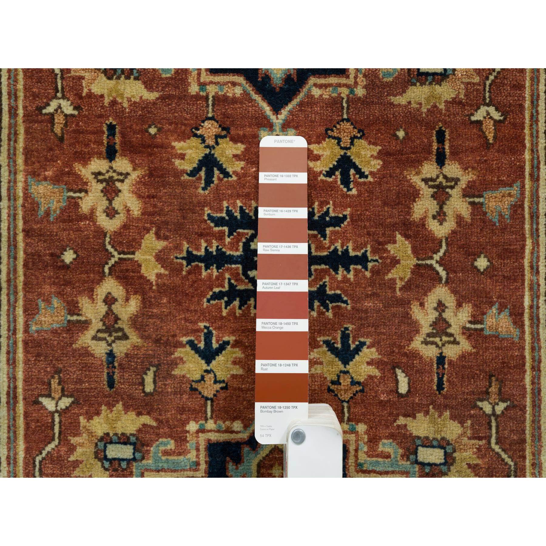 2'6"x8'1" Terracotta Red, Natural Dyes, Densely Woven, Organic Wool, Hand Woven, Antiqued Fine Heriz Re-Creation, Runner Oriental Rug 