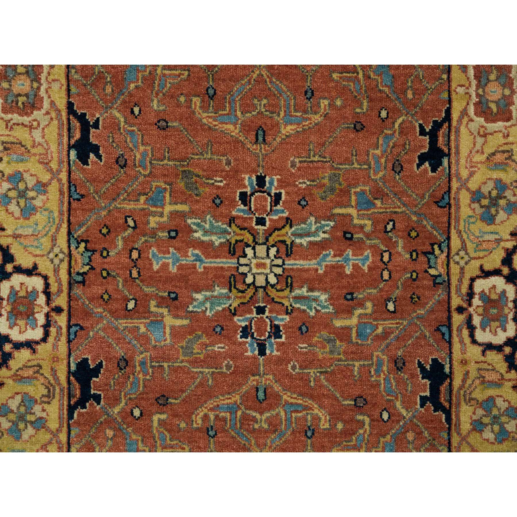 2'6"x8'1" Terracotta Red, Antiqued Fine Heriz Re-Creation, Hand Woven, Pure Wool, Vegetable Dyes, Runner Oriental Rug 