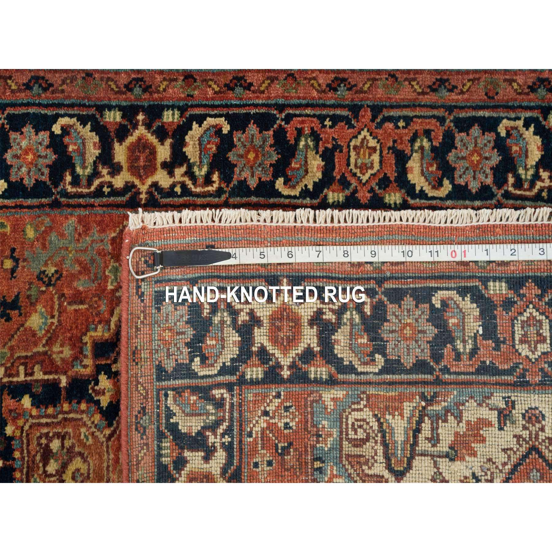 2'6"x22' Terracotta Red, Antiqued Fine Heriz Re-Creation, Natural Dyes, Dense Weave, Hand Woven, Pure Wool, XL Runner Oriental Rug 
