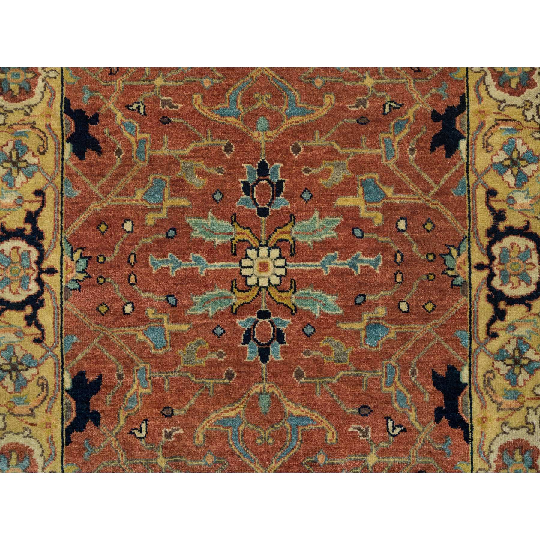 3'x5'1" Terracotta Red, Soft and Plush, Dense Weave, Antiqued Fine Heriz Re-Creation, Hand Woven, 100% Wool, Oriental Rug 