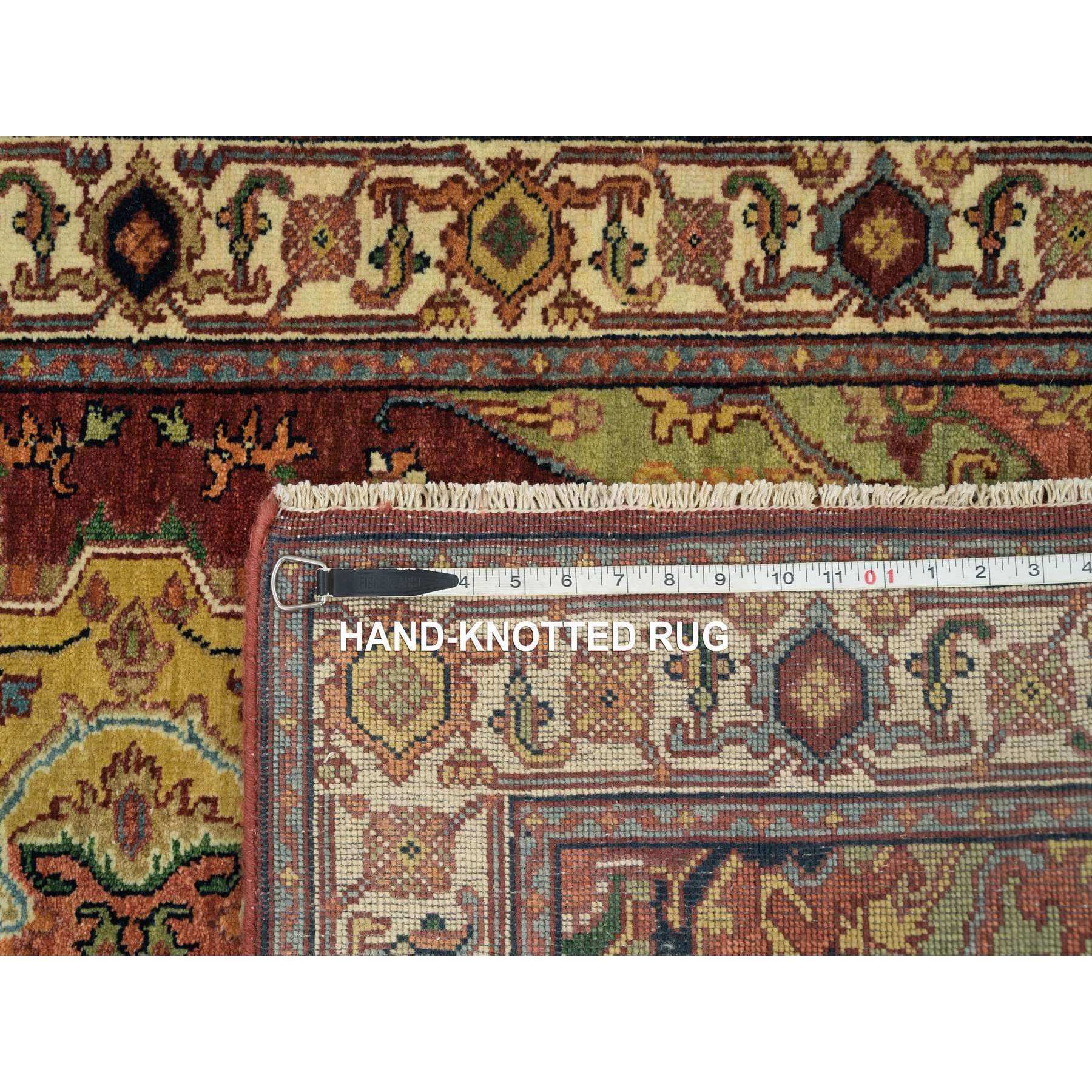 3'x5'3" Terracotta Red, Densely Woven, Natural Dyes, Soft and Plush, Organic Wool, Hand Woven, Antiqued Fine Heriz Re-Creation, Oriental Rug 