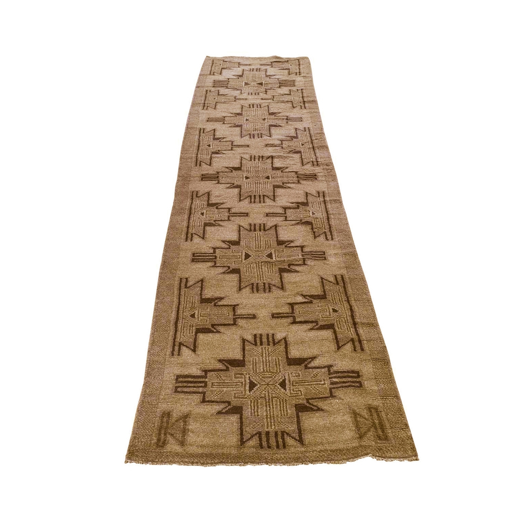 2'7"x12'8" Washed Out Vintage Afghan Baluch Natural Color Pure Wool Hand Woven Runner Oriental Rug 