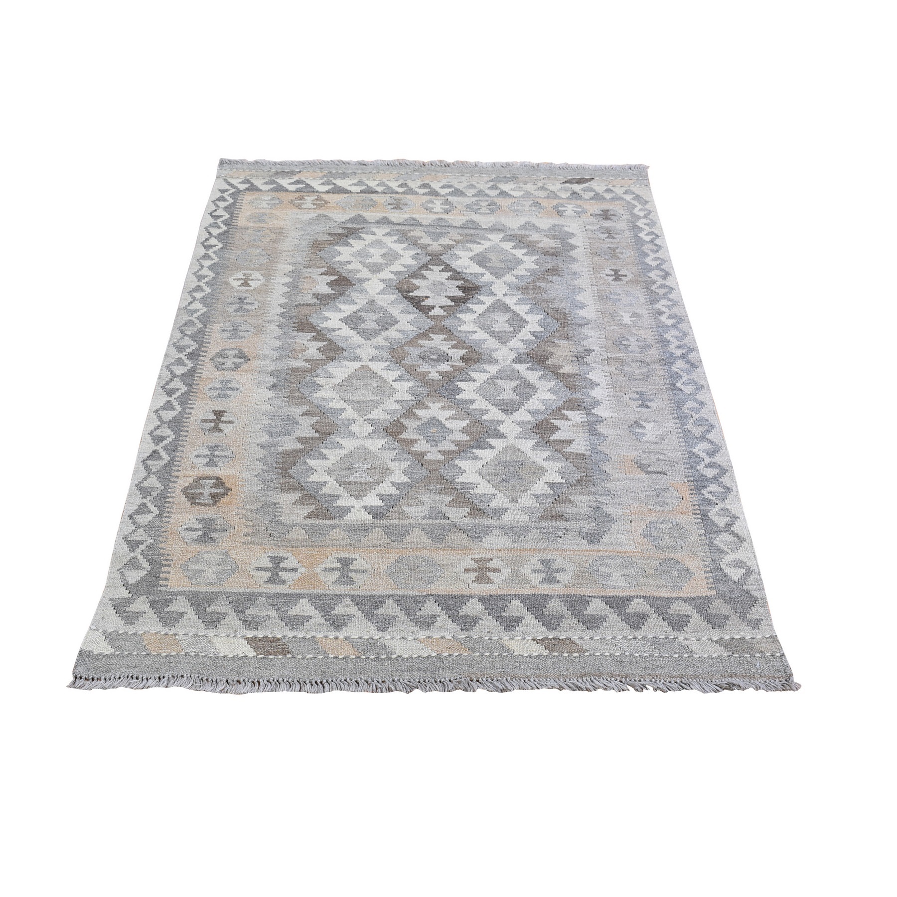 3'5"x5' Gray Undyed Natural Wool Afghan Kilim Reversible Hand Woven Oriental Rug 