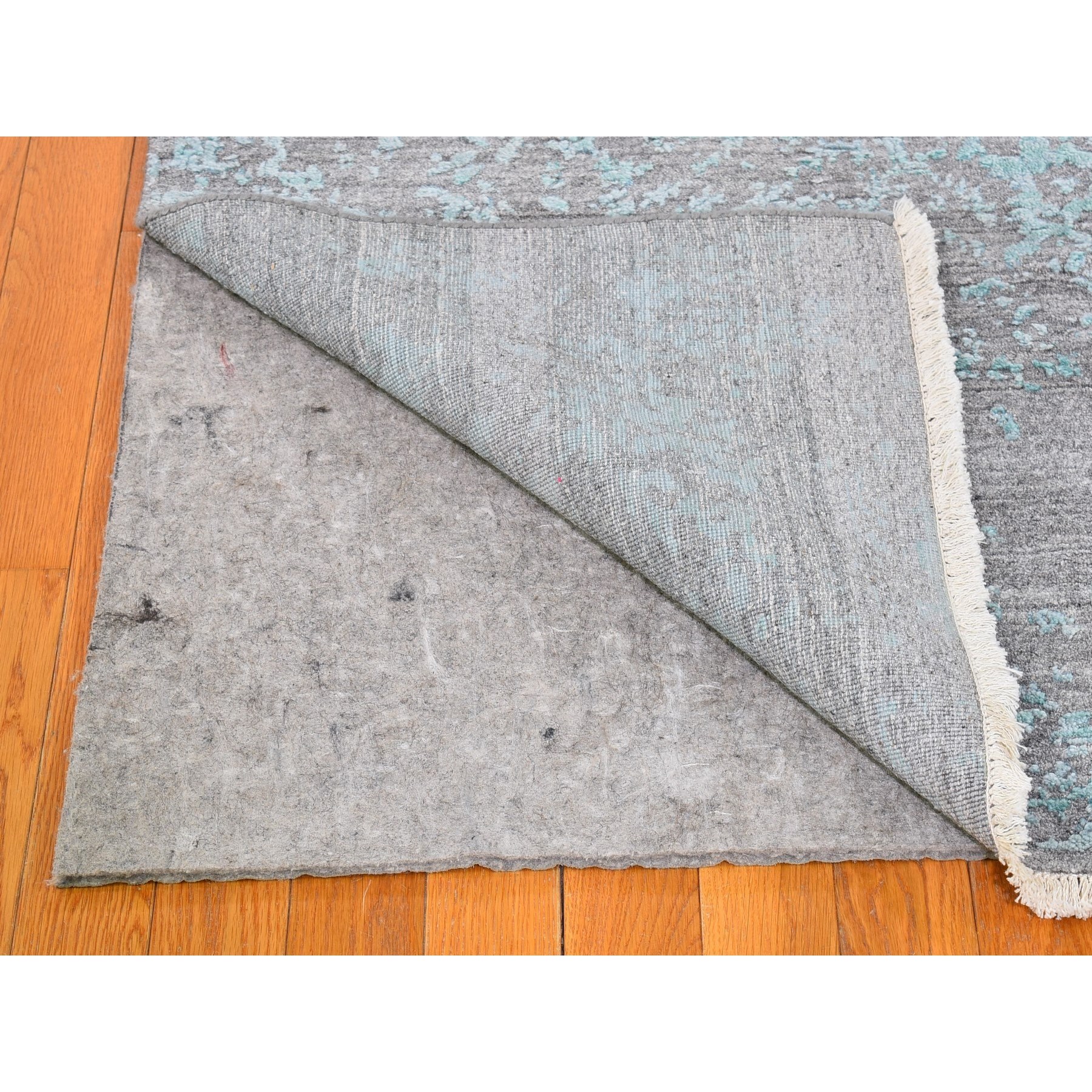 10'x10' Seafoam Green Tone on Tone Broken Persian Design Wool and Silk Hand Woven Square Oriental Rug 