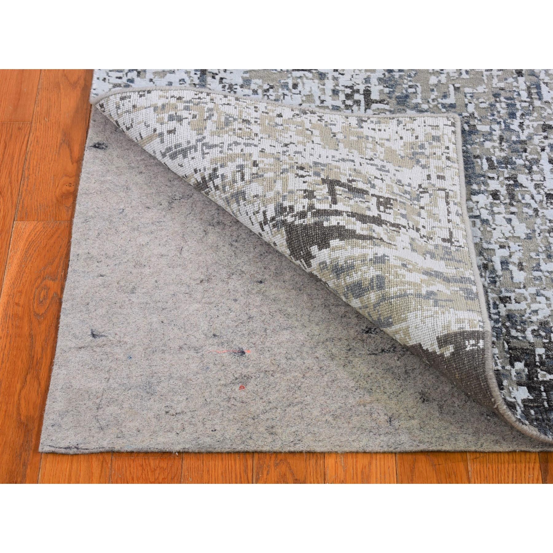 2'6"x12' Wool and Silk Persian Knot Runner Abstract Design Denser Weave Silver Hand Woven Oriental Rug 