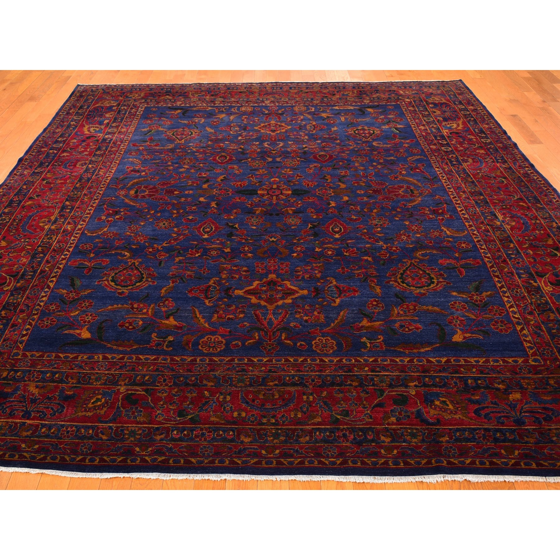 8'10"x11'1" Antique Persian Kashan Good Condition Slight Wear Soft 300 KPSI Saturated Colors Pure Wool Hand Woven Oriental Rug 