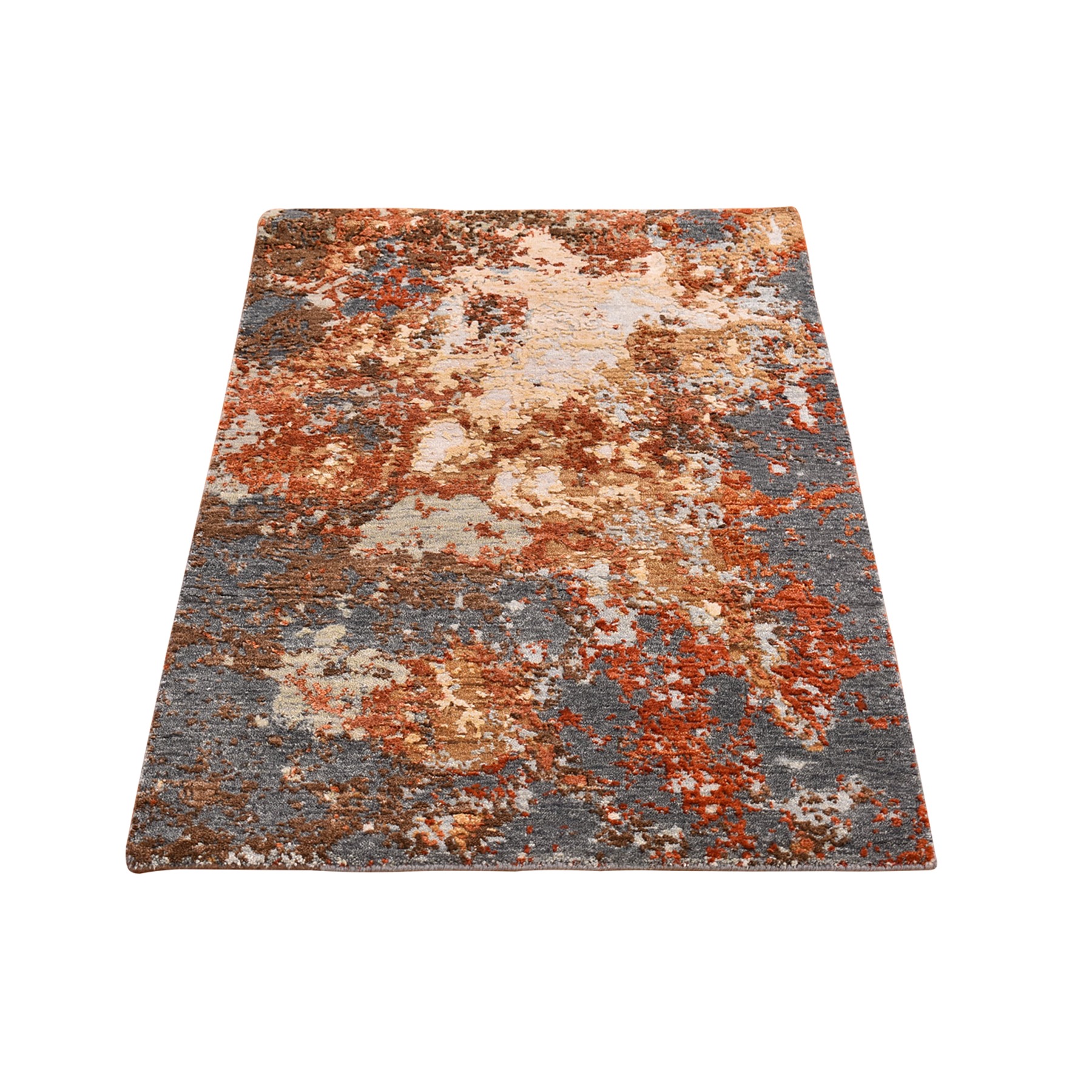 2'6"x4'1" Gray Abstract Design Wool and Silk Hi-Low Pile Denser Weave Hand Woven Oriental Rug 