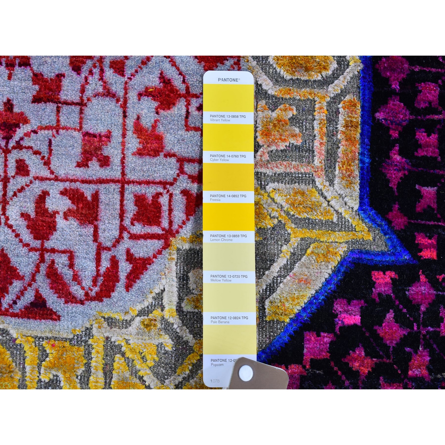 4'1"x12'3" Sari Silk with Textured Wool Mamluk Design Colorful Hand Woven Runner Oriental Rug 