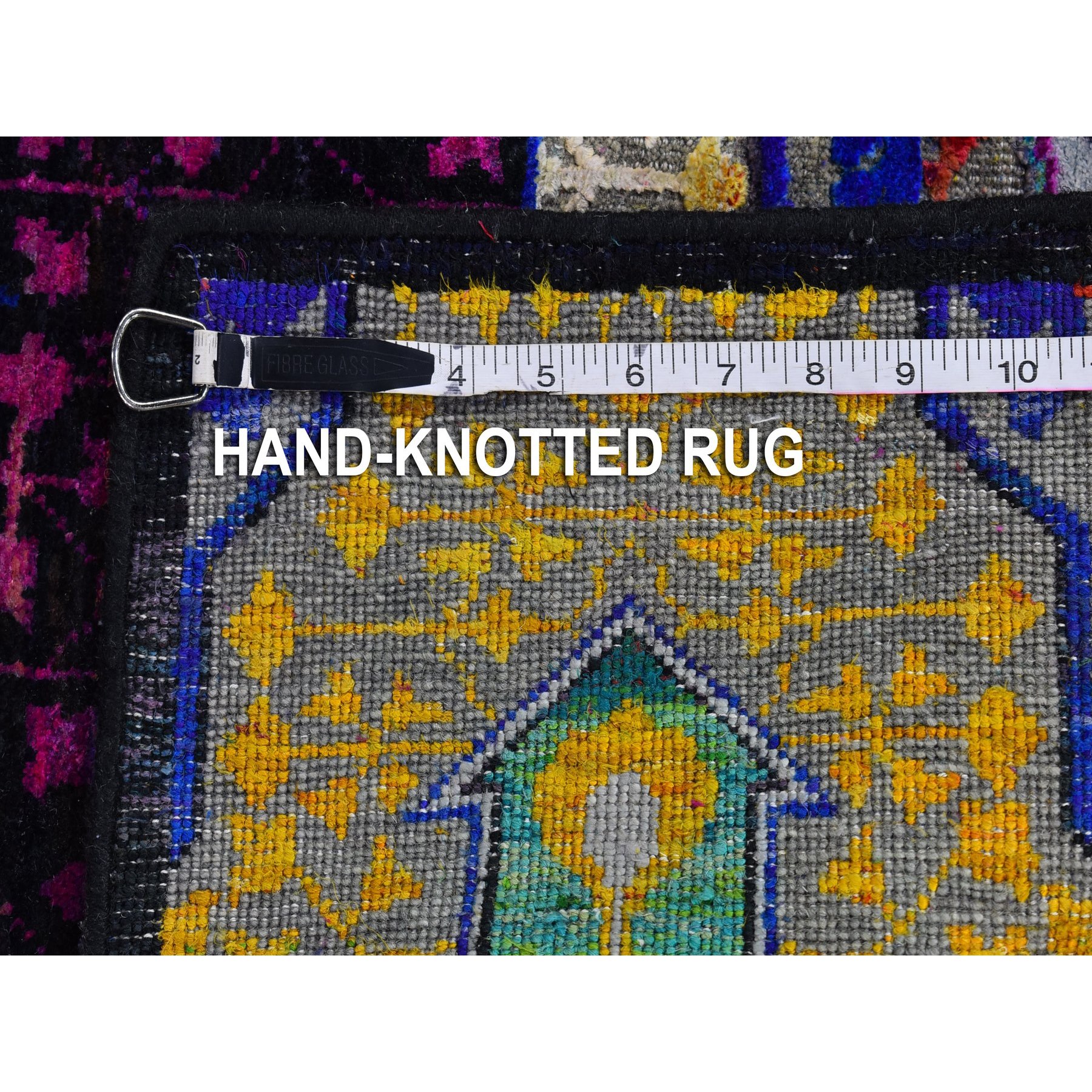 4'1"x12'3" Sari Silk with Textured Wool Mamluk Design Colorful Hand Woven Runner Oriental Rug 