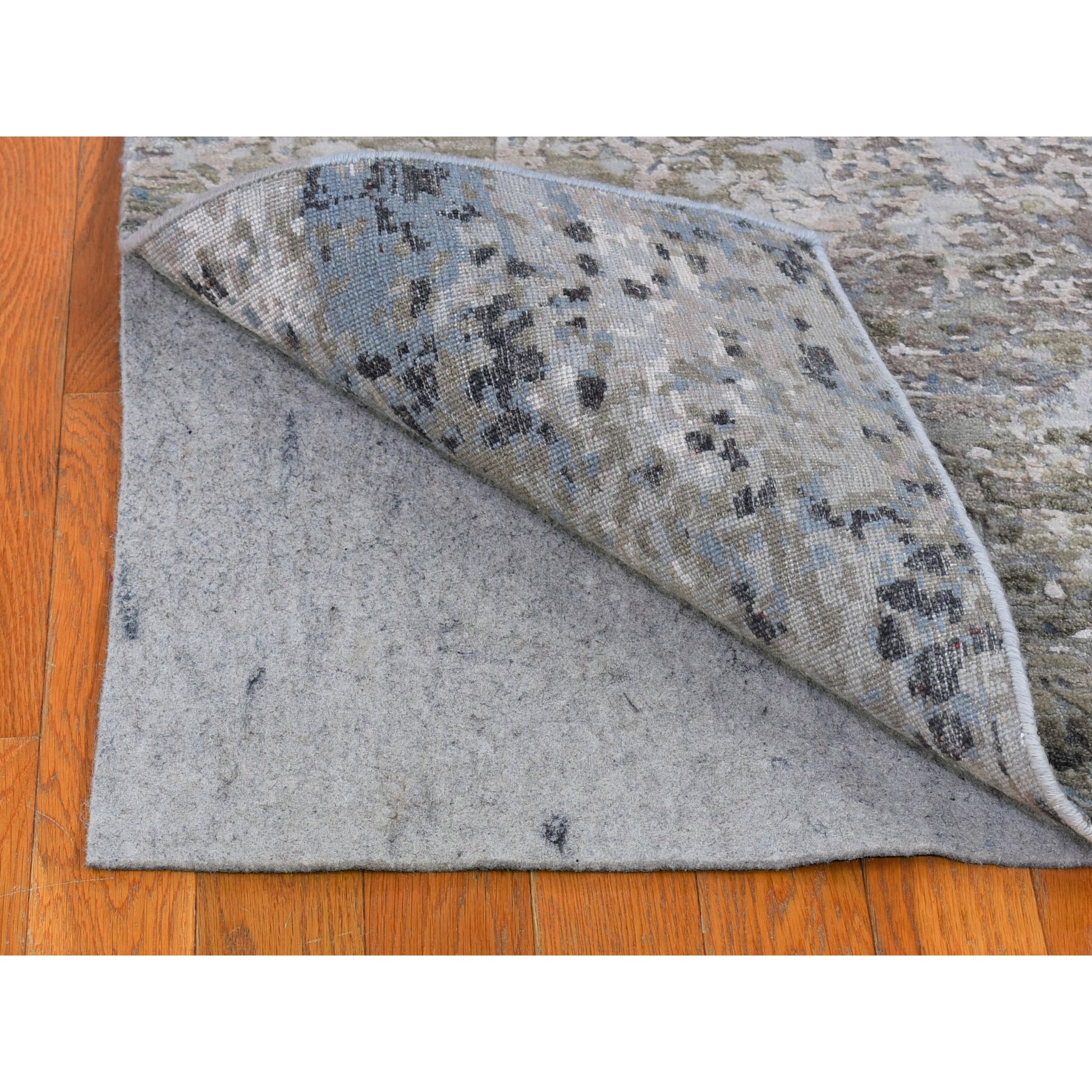 2'6"x10'6" Abstract Design Wool and Silk Hi-Low Pile Gray Denser Weave Hand Woven Runner Oriental Rug 