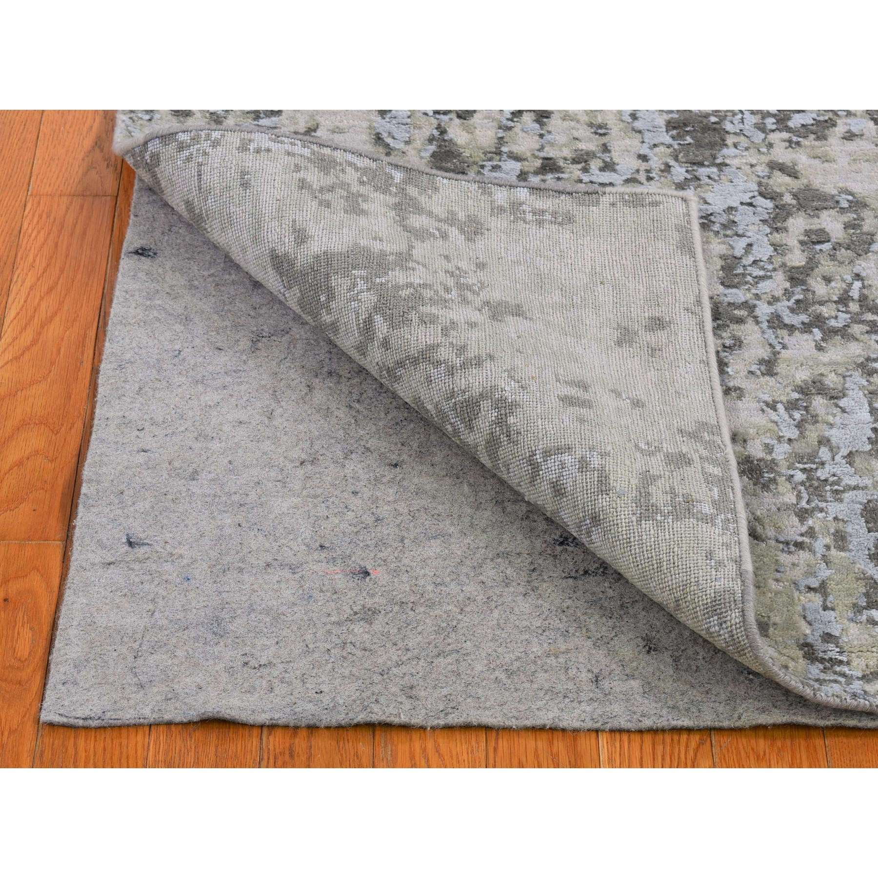 3'x5'2" Gray Persian Knot with Abstract Design Wool and Silk Denser Weave Hand Woven Oriental Rug 