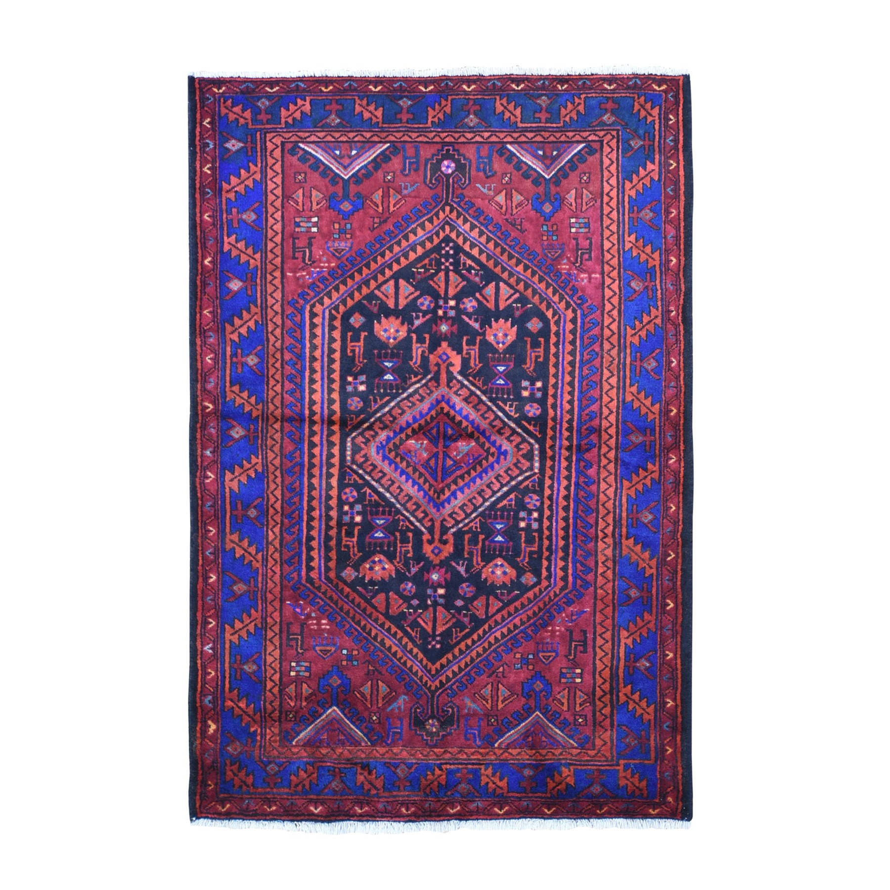 4'6"x6'10" New Persian Hamadan with Bright Colors Pure Wool Animal Figurines Hand Woven Oriental Rug 