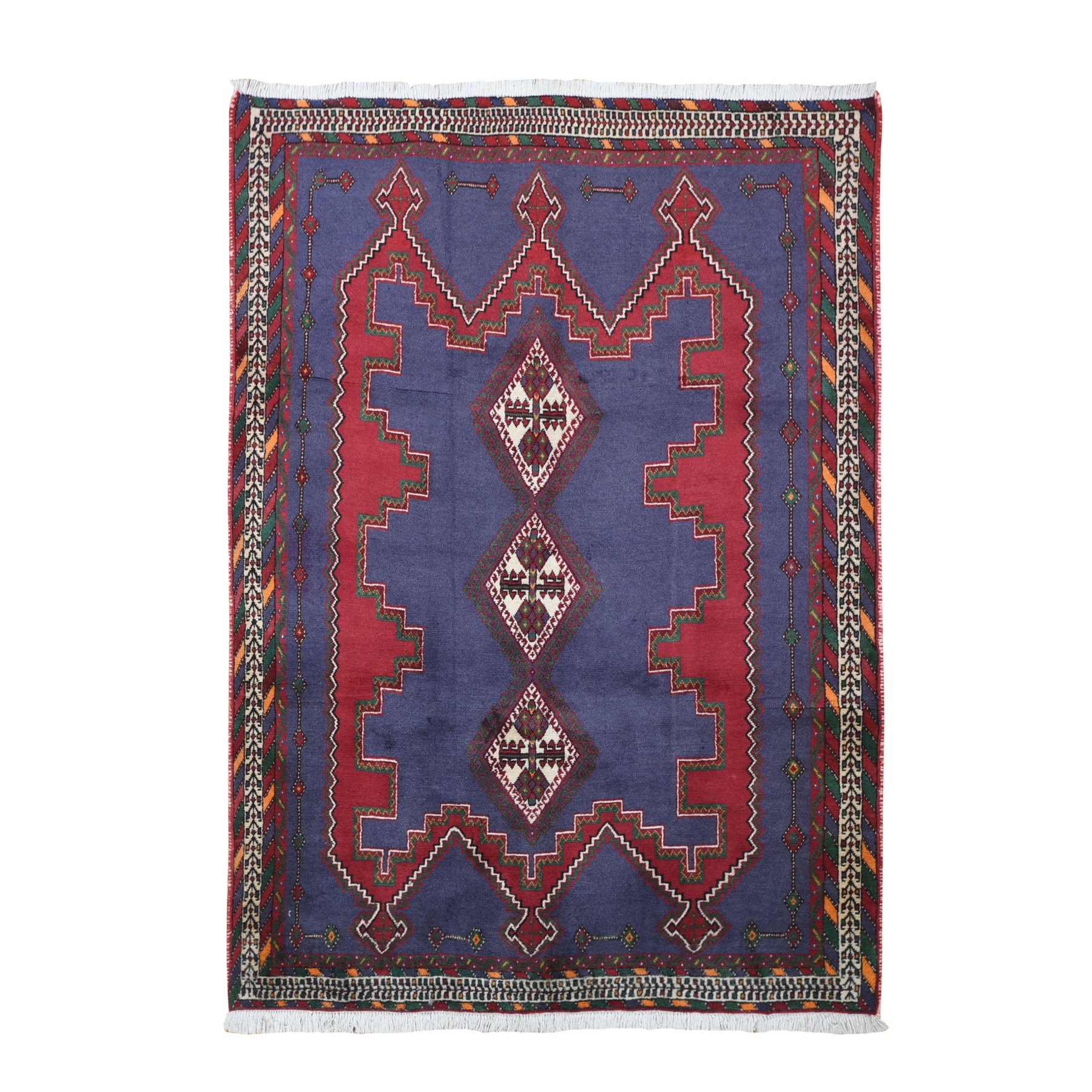 5'5"x7'8" Vintage Persian Afshar Geometric Design Ultramarine Organic Wool Hand Woven Oriental Rug 