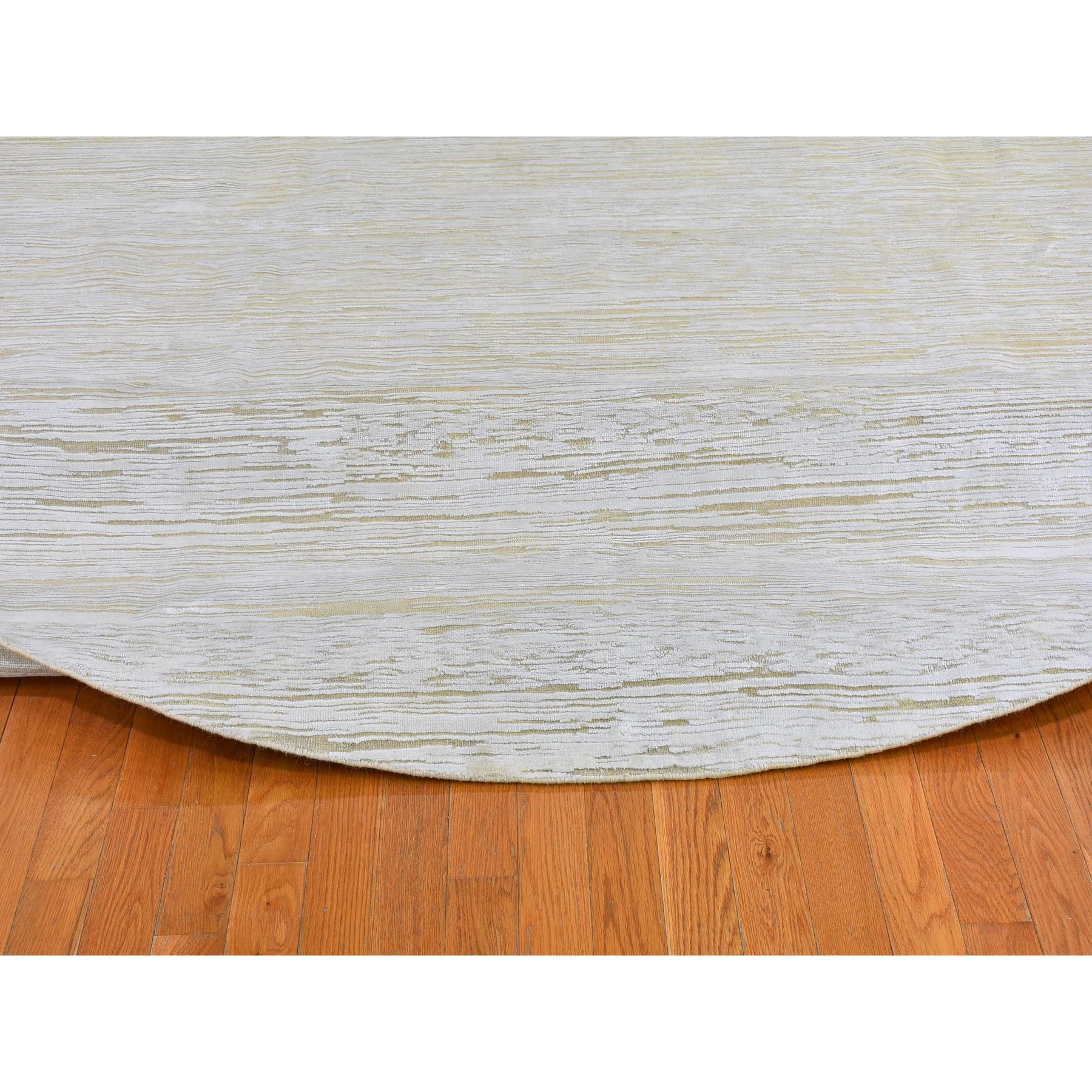 12'x12' Gabbeh Design Hand Woven Ivory Silk with Textured Wool Tone on Tone Hi-Low Pile Round Oriental Rug 