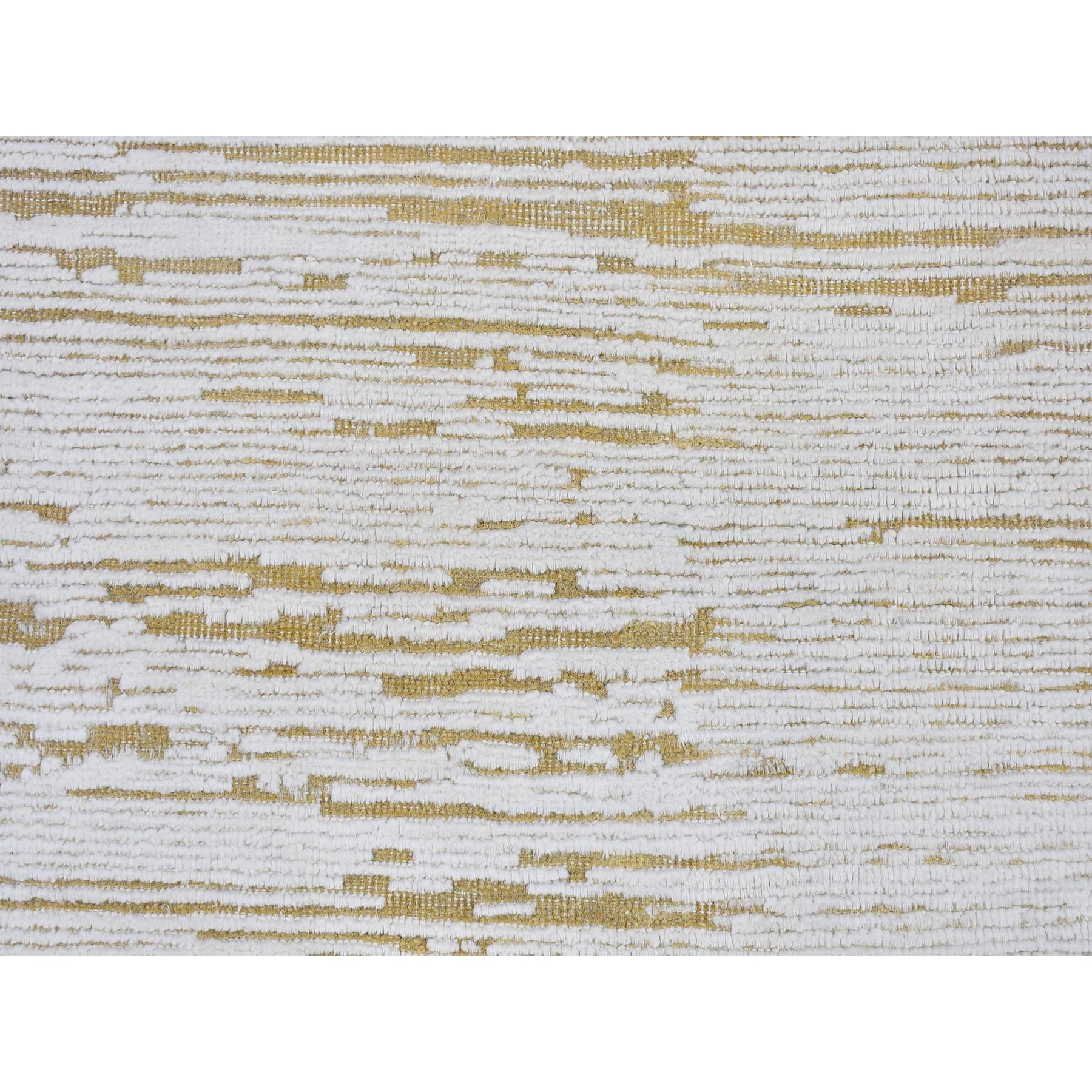10'x14'2" Ivory Silk with Textured Wool Tone on Tone Gabbeh Design Hand Woven Hi-Low Pile Oriental Rug 
