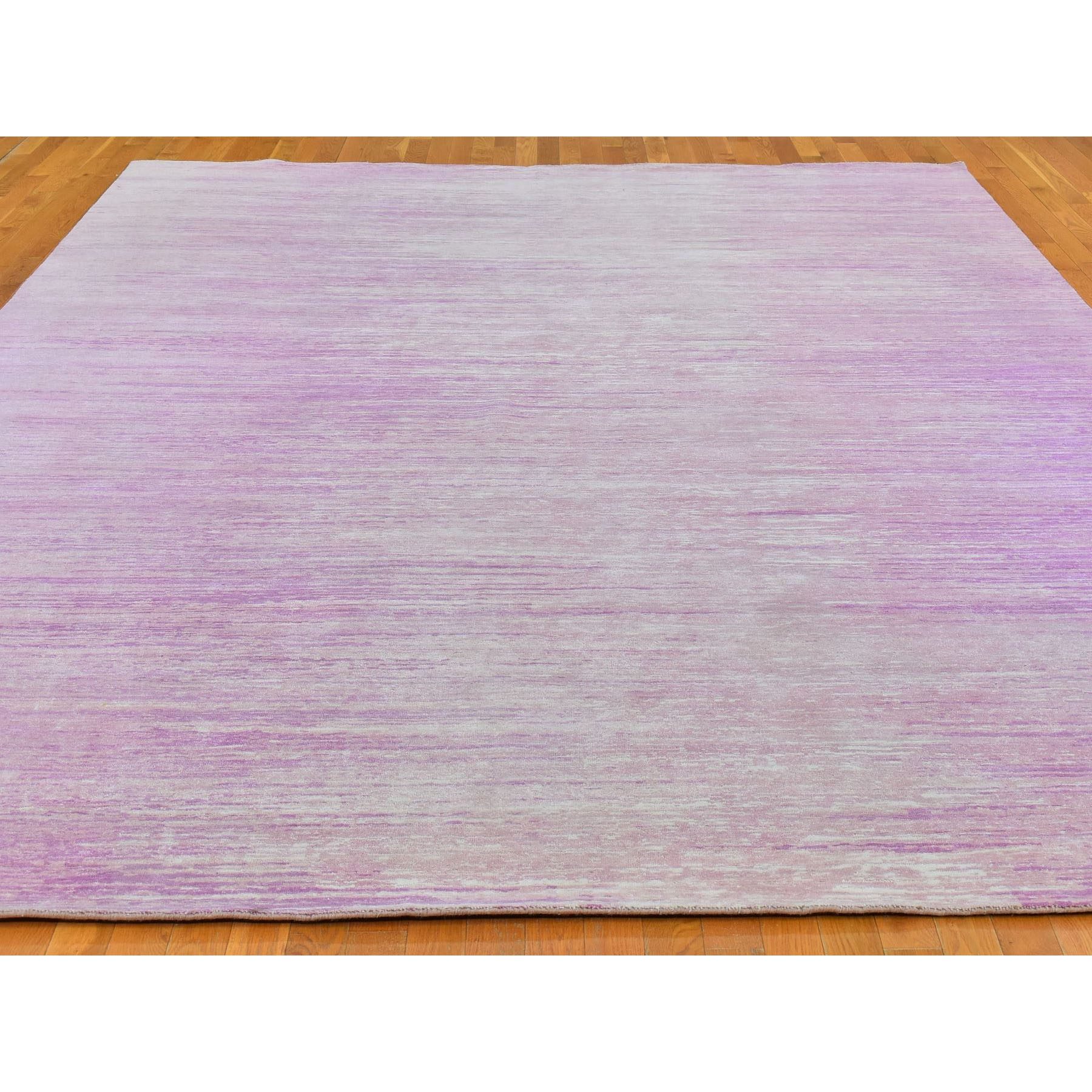 10'x14'2" Zero Pile Pure Wool Only Horizontal Ombre Design Pink with Touches of Ivory Hand Woven Oriental Rug 