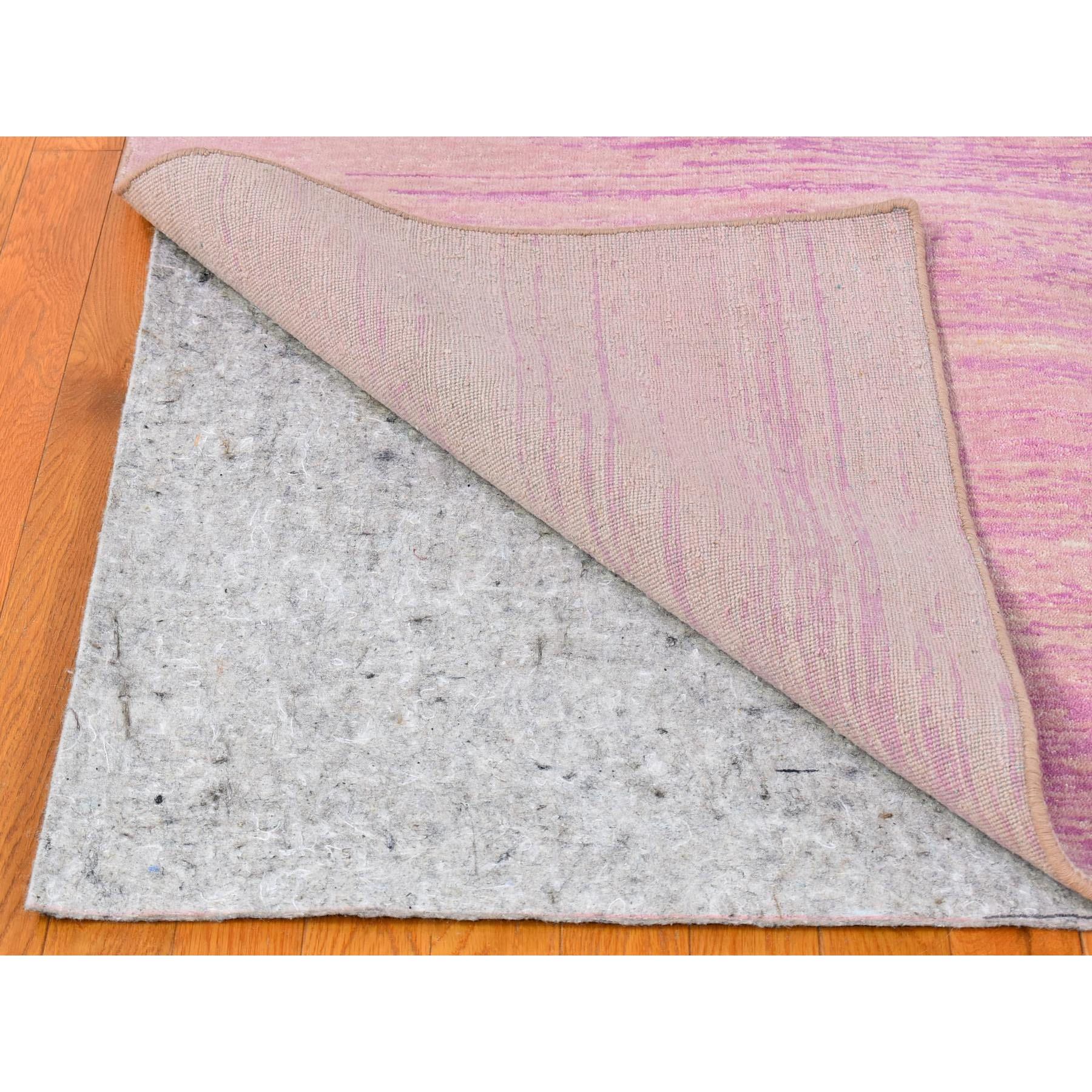 10'x14'2" Zero Pile Pure Wool Only Horizontal Ombre Design Pink with Touches of Ivory Hand Woven Oriental Rug 