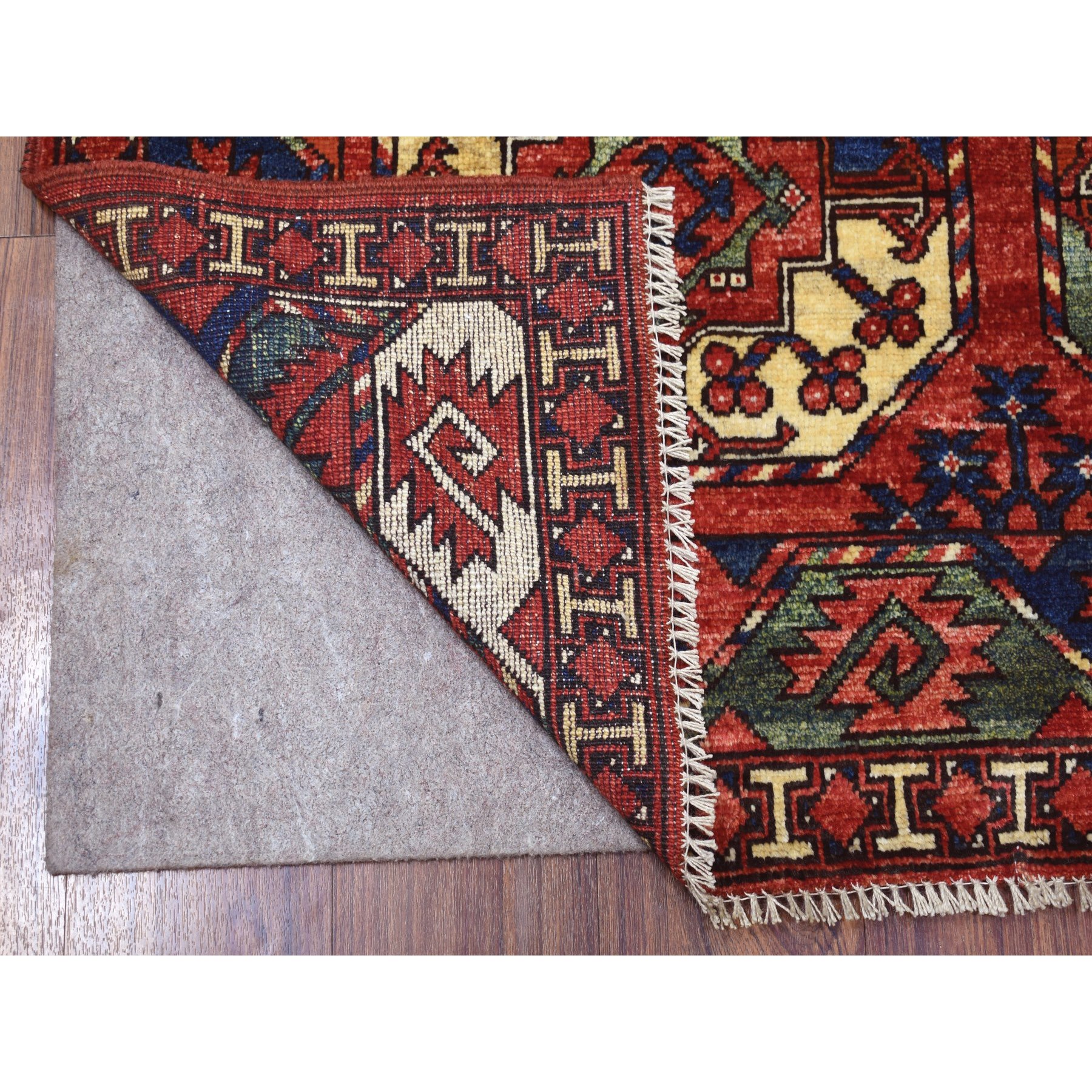 4'x6'2" Red Afghan Ersari With Elephant Feet Design Organic Wool Hand Woven Oriental Rug 