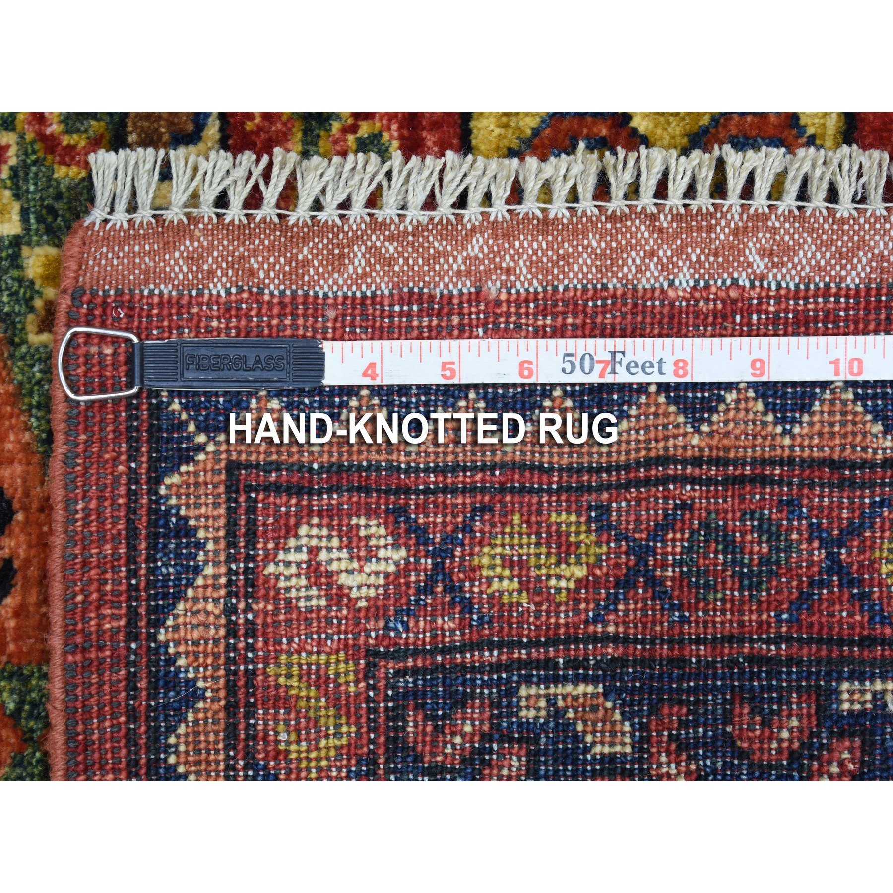 4'x5'7" Afghan Ersari Hand Woven Red In A Colorful Palette Pure Wool Tribal Geometric Design Oriental Rug 