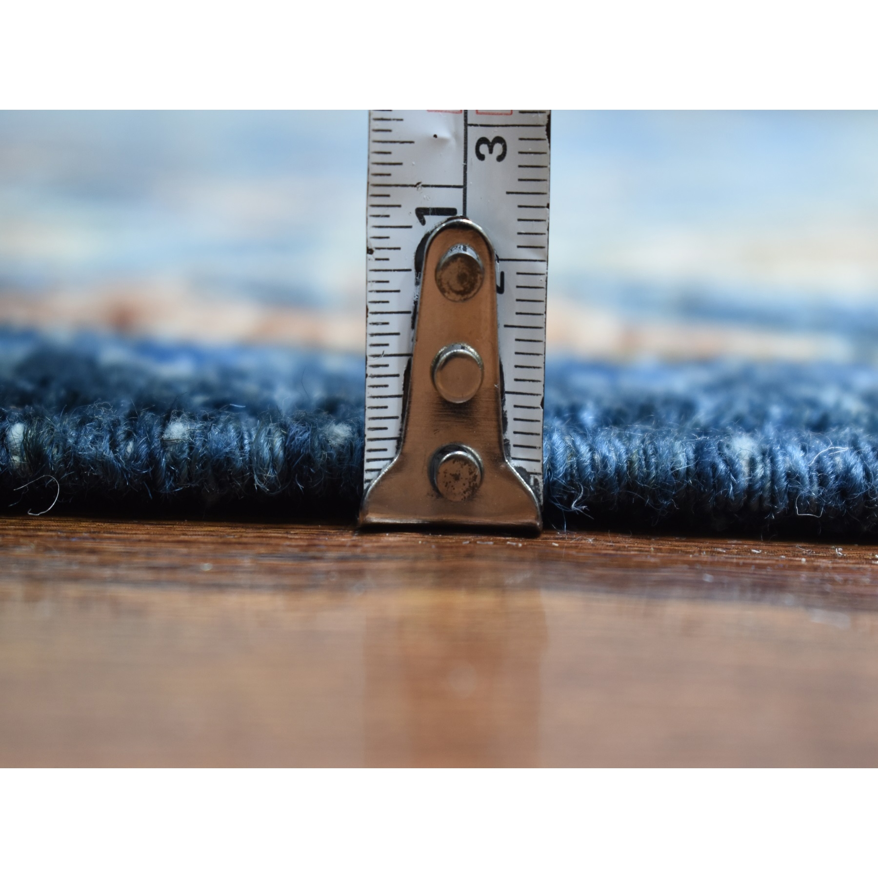 9'5"x12' Hand Woven Pure Wool Afghan Ersari Blue With Pop Of Color Elephant Feet Design Oriental Rug 