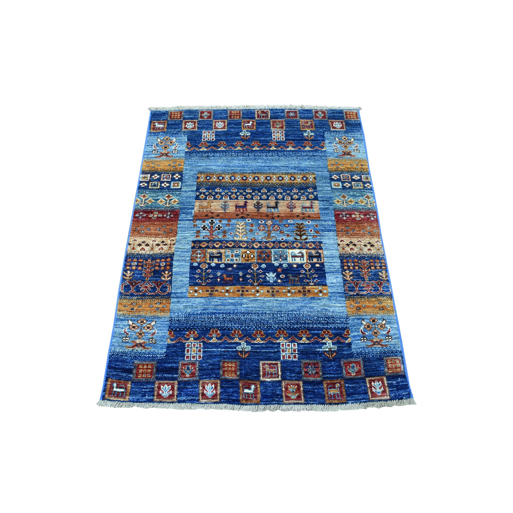 2'9"x3'10" Hand Woven Glimmery Wool Kashkuli Gabbeh Light Blue In A Colorful Palette Oriental Rug 