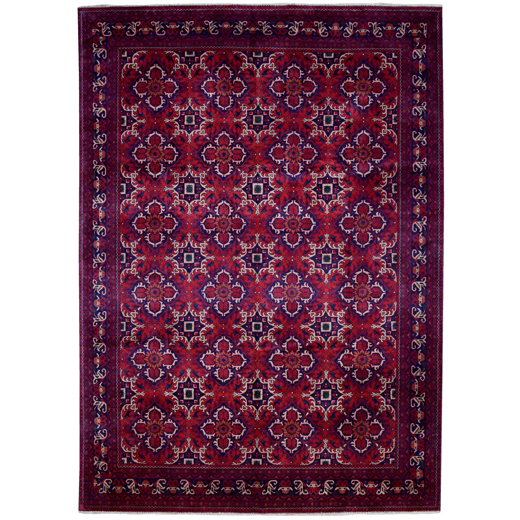 8'2"x11'3" Hand Woven Deep Saturated Red Afghan Khamyab with Denser Weave with Shiny Wool Oriental Rug 