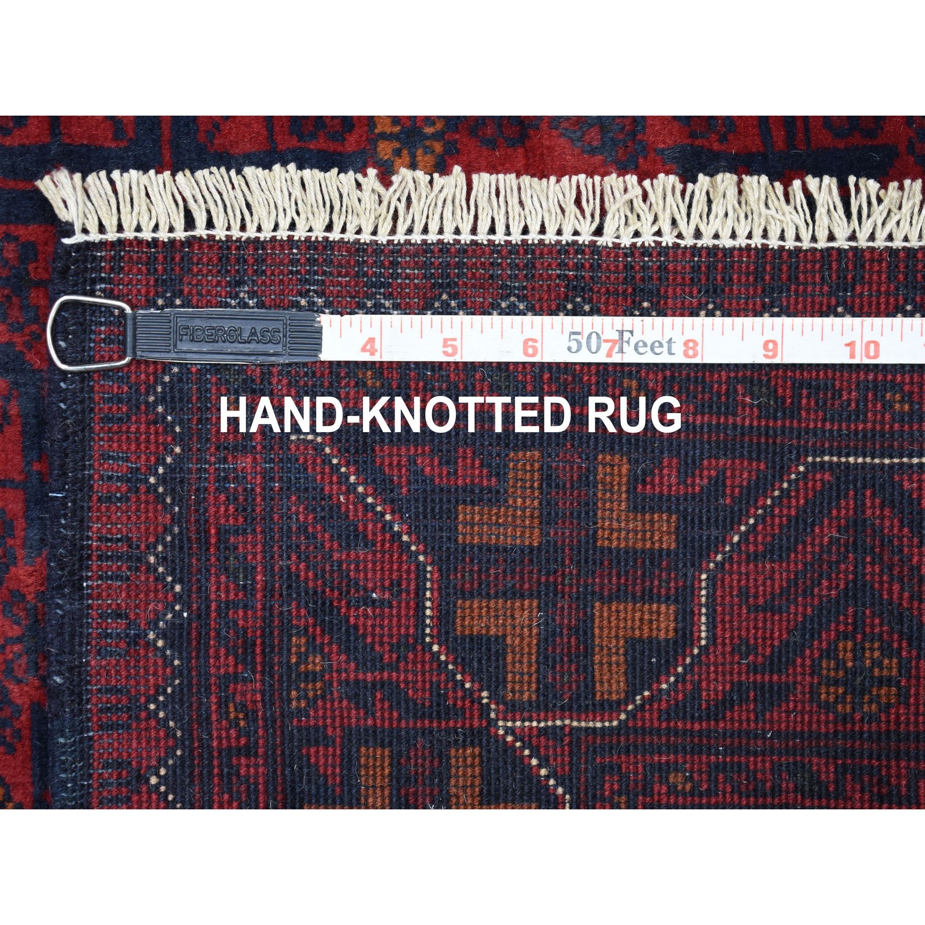 4'2"x6'5" Deep and Saturated Red Hand Woven Afghan Khamyab with Geometric Design Soft Vibrant Wool Oriental Rug 