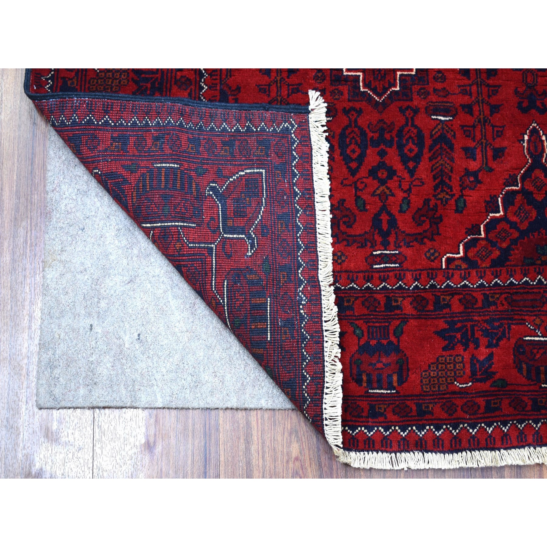 4'1"x6'3" Saturated Red Afghan Khamyab with Natural Dyes Organic Wool Hand Woven Oriental Rug 