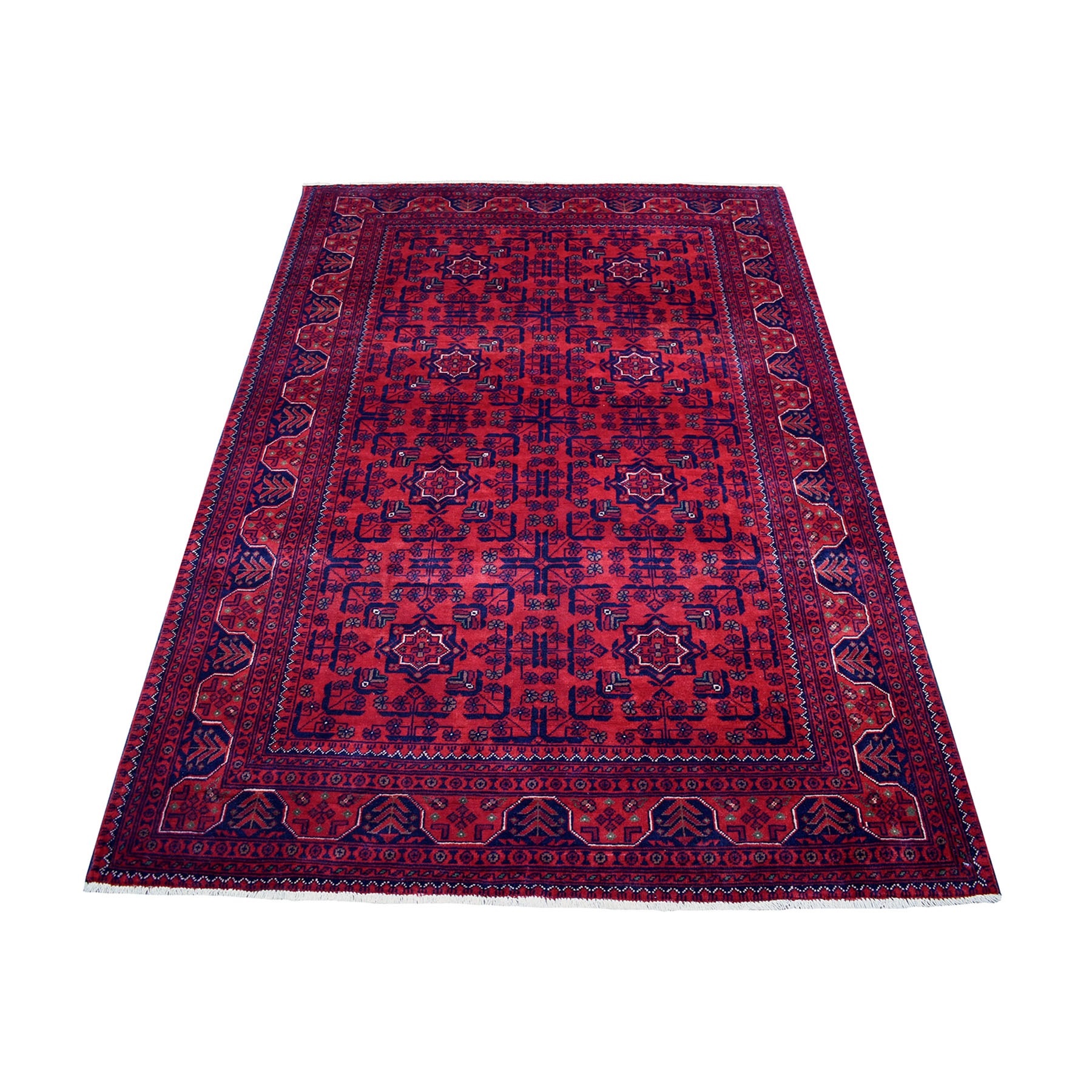 4'2"x6'4" Afghan Khamyab Hand Woven Soft Vibrant Wool Deep and Saturated Red Oriental Rug 
