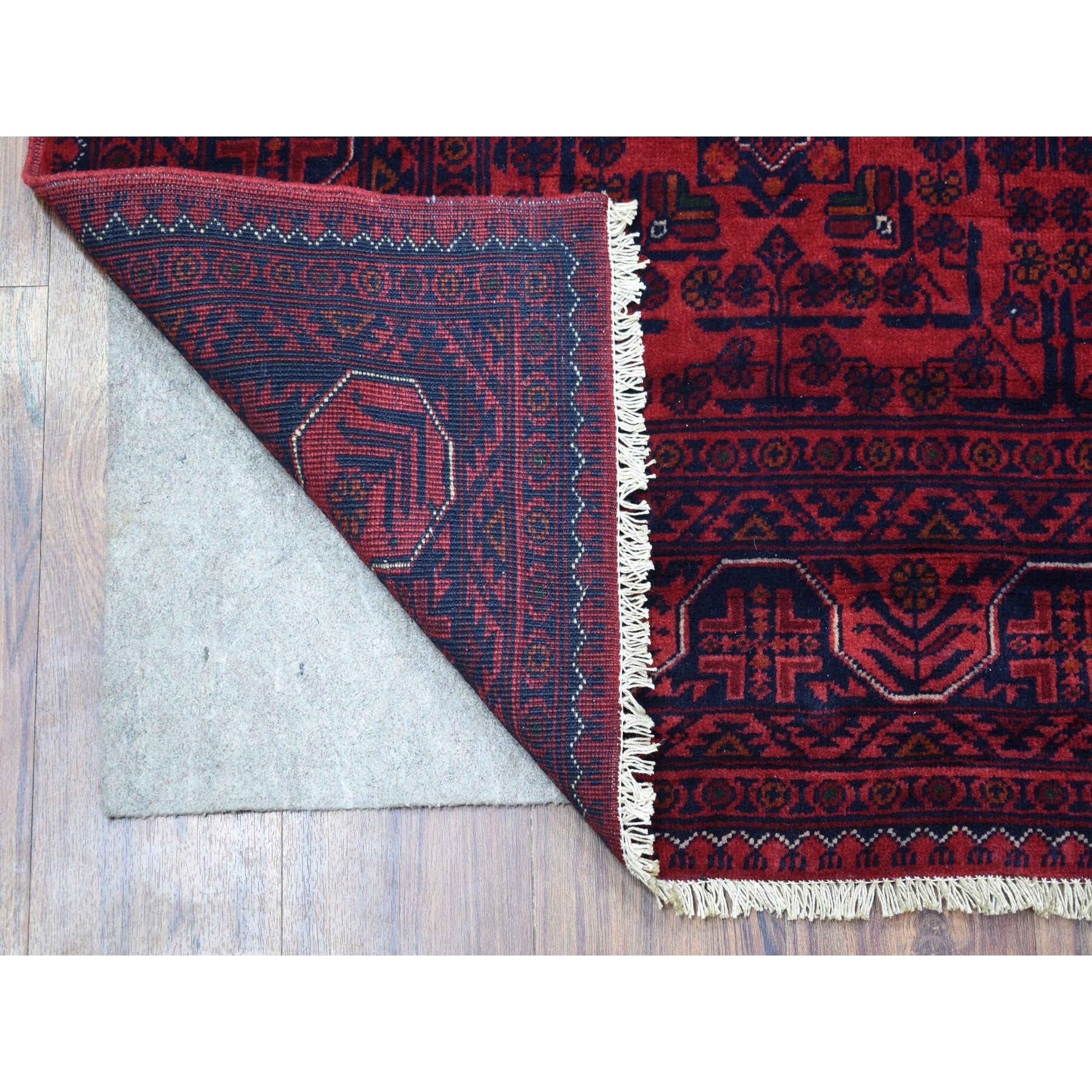 5'5"x8'7" Afghan Khamyab All Over Design Natural Wool Deep and Saturated Red Hand Woven Oriental Rug 