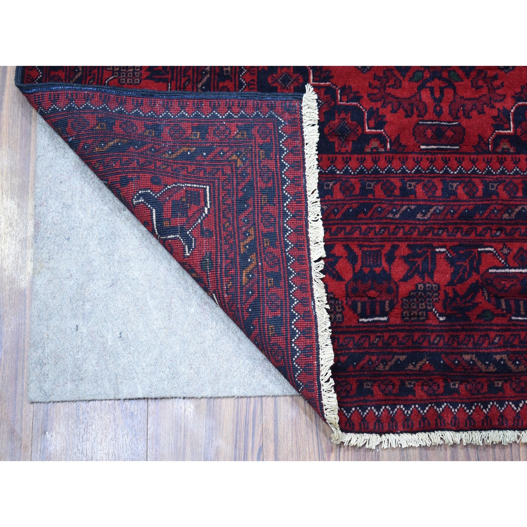 5'8"x7'5" Afghan Khamyab with Tribal Medallions Design Denser Weave with Shiny Wool Deep and Saturated Red Hand Woven Oriental Rug 