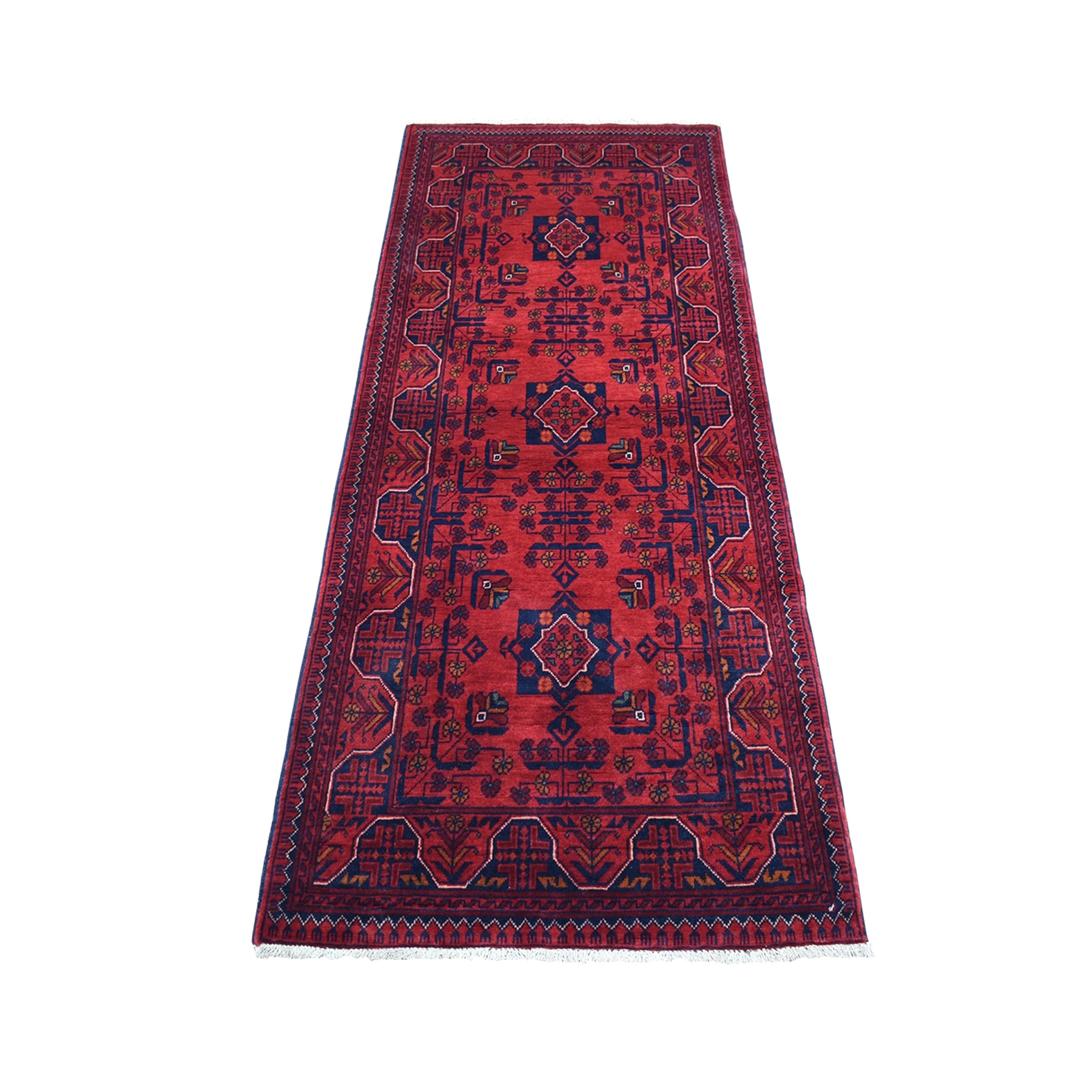 2'5"x6'3" Afghan Khamyab with Vegetable Dyes Extra Soft Wool Deep and Saturated Red Hand Woven Runner Oriental Rug 