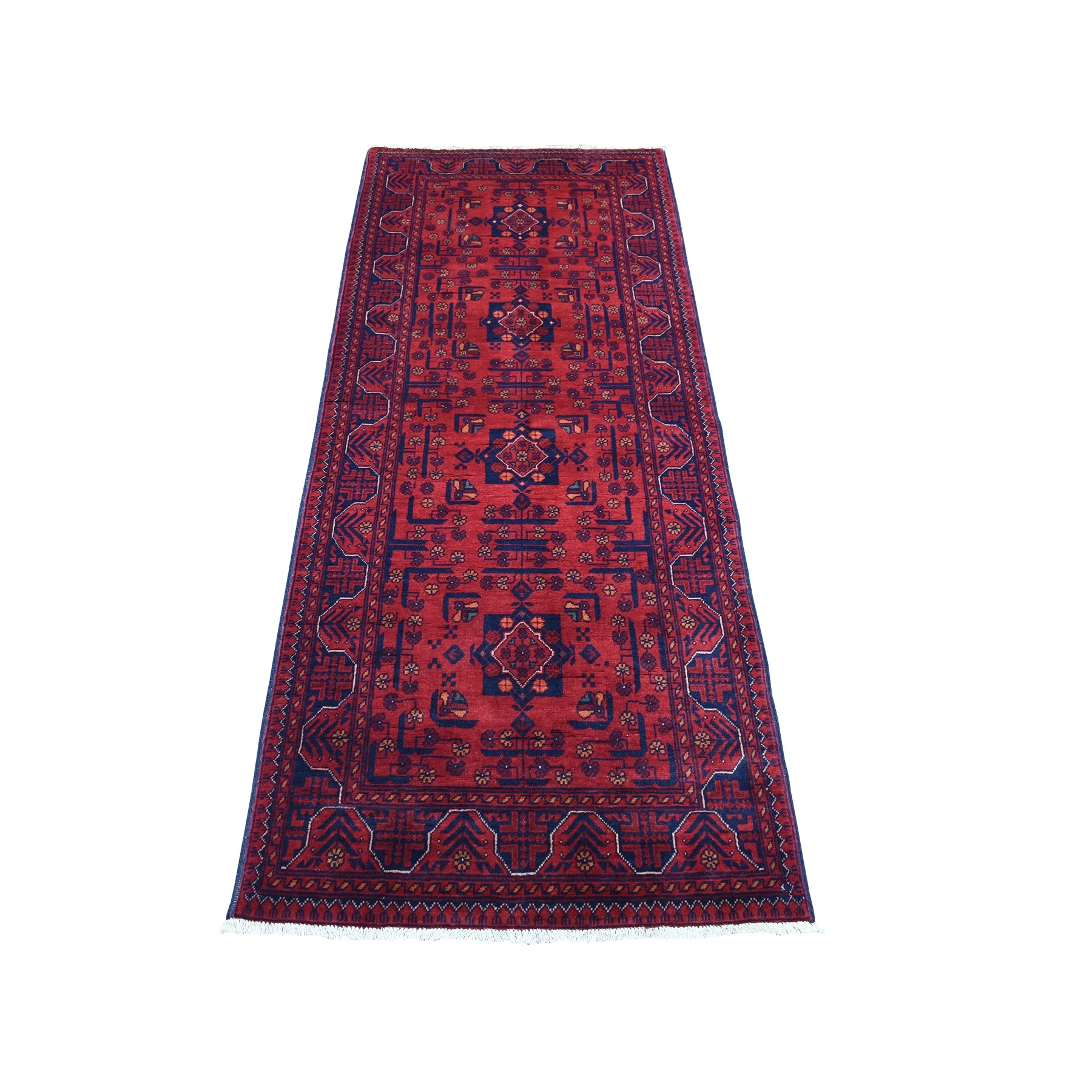 2'6"x6'5" Afghan Khamyab Tribal Design Hand Woven Deep and Saturated Red Extremely Durable Wool Runner Oriental Rug 