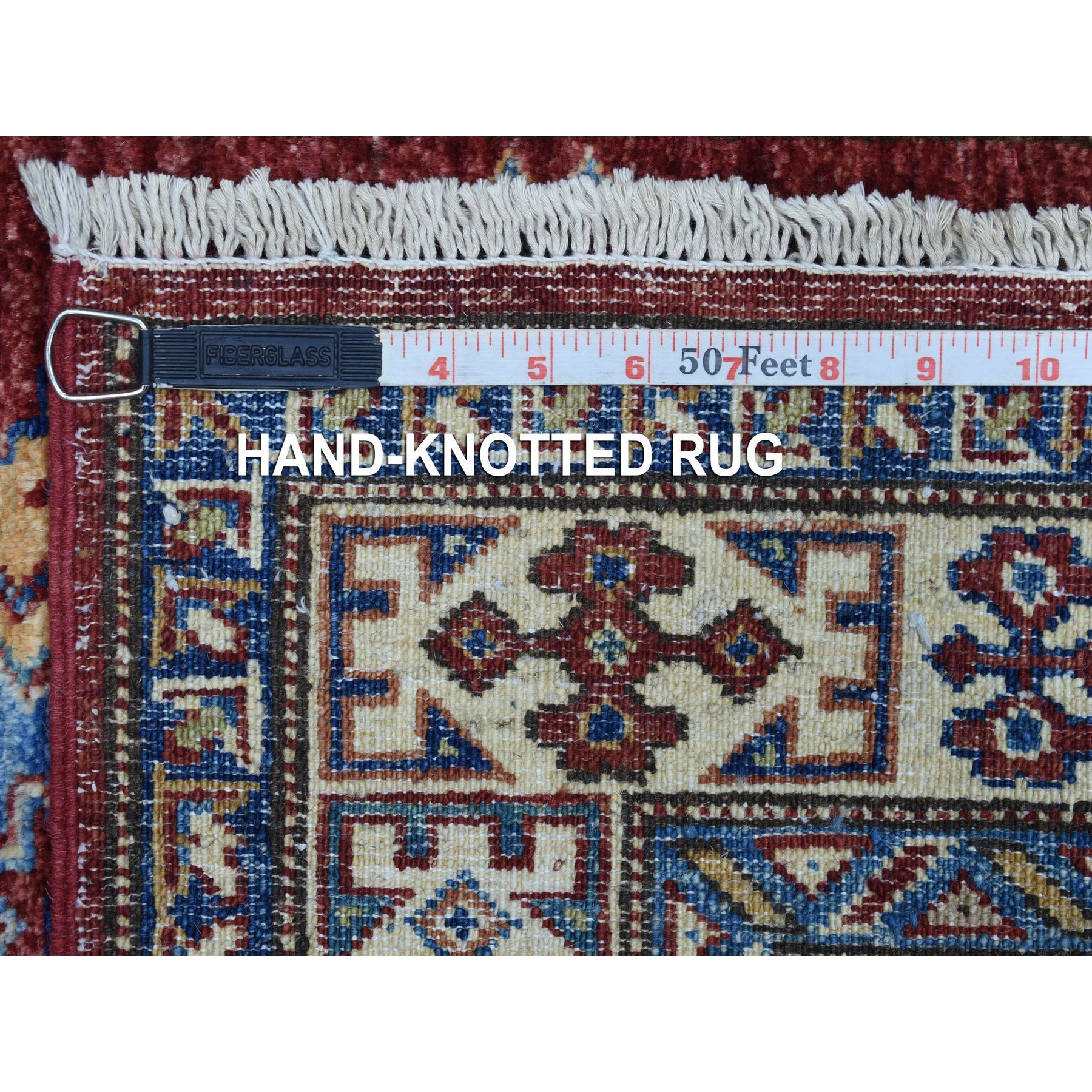 2'6"x8'10" Rich Red Super Kazak with Tribal Medallions Hand Woven Soft Organic Wool Oriental Runner Rug 