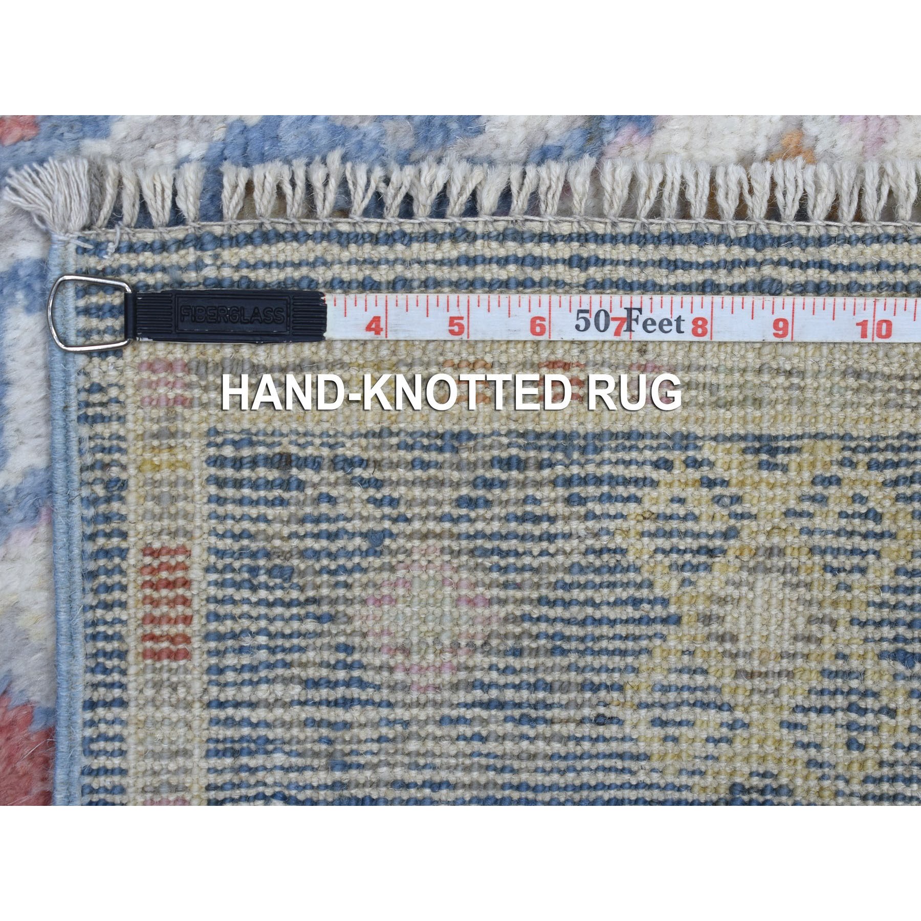 3'x12' Hand Woven Denim Blue Geometric Anatolian Village Inspired Angora Oushak Organic Wool Wide Runner Oriental Rug 
