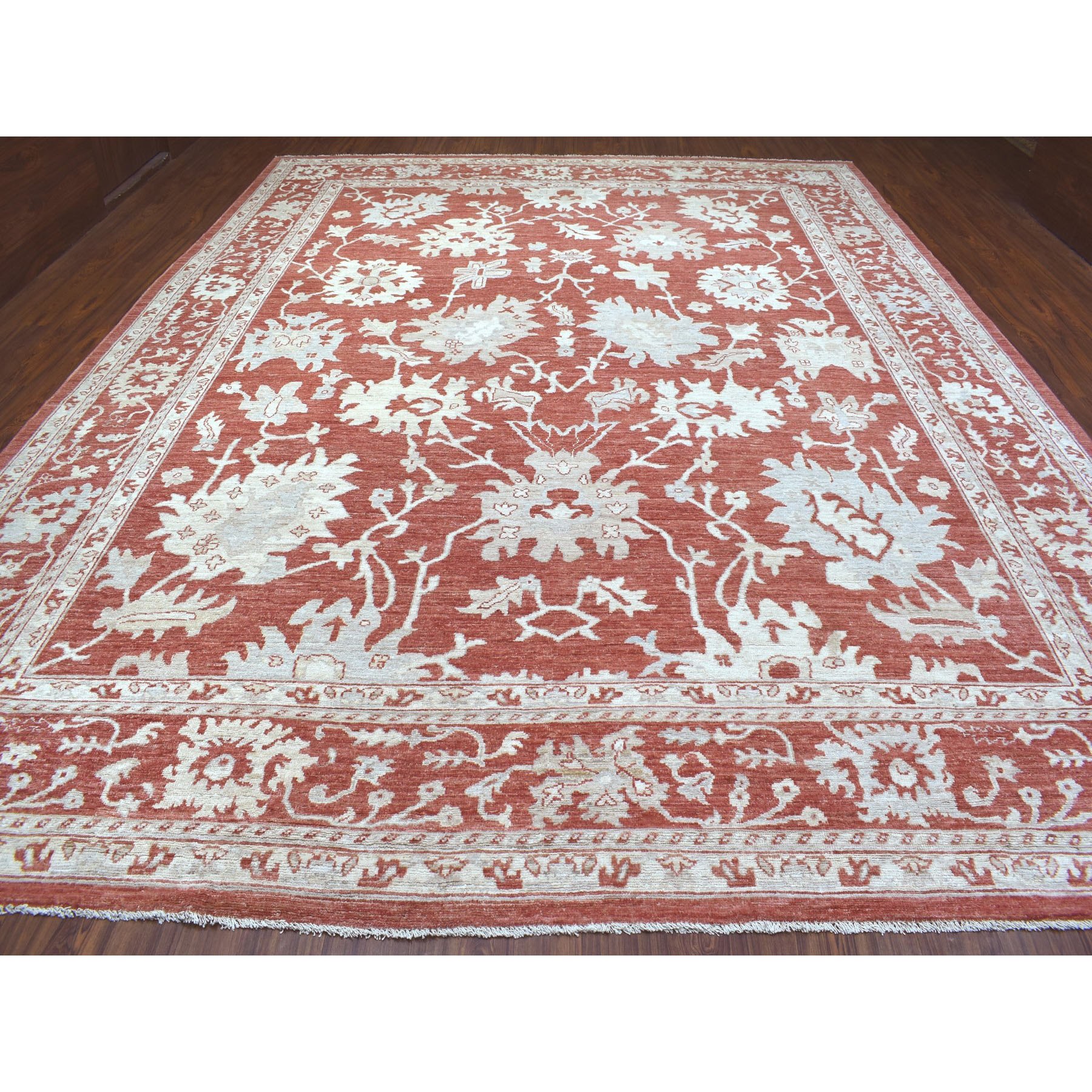 11'9"x14'9" Angora Oushak with Floral All Over Design Hand Woven Brick Red Soft Afghan Wool Oriental Oversized Rug 