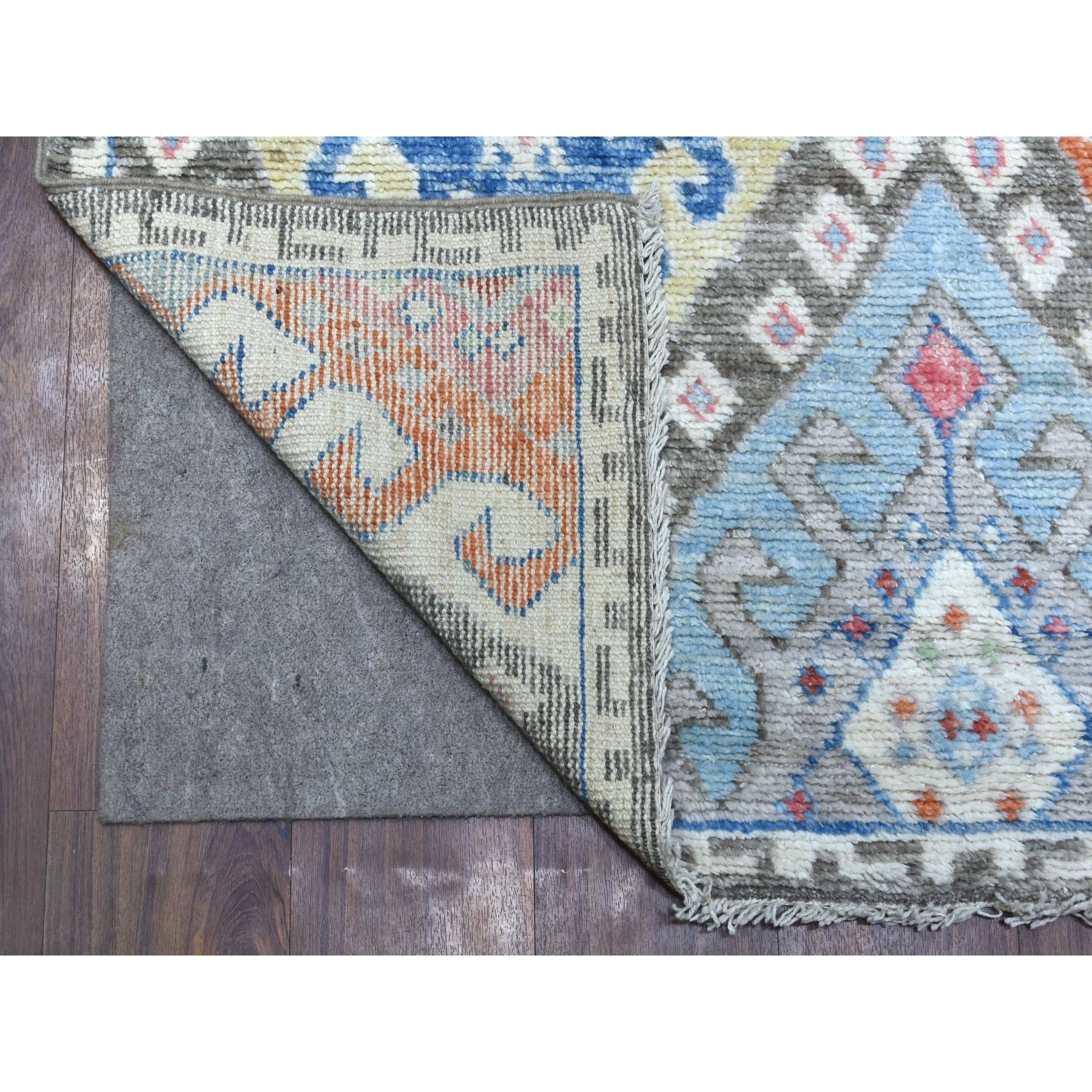 4'x11'8" Gray Extra Soft Wool Hand Woven Colorful Geometric Design Anatolian Village Inspired Oriental Runner Rug 