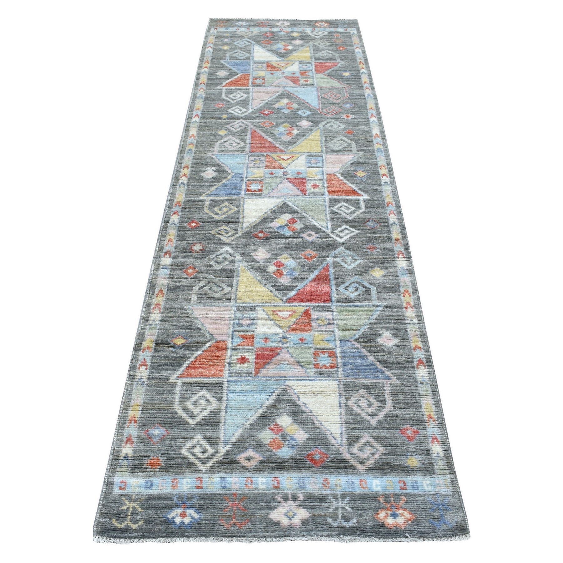 2'8"x9'7" Village Inspire Anatolian Colorful Star Design Soft Afghan Wool Hand Woven Oriental Runner Rug 