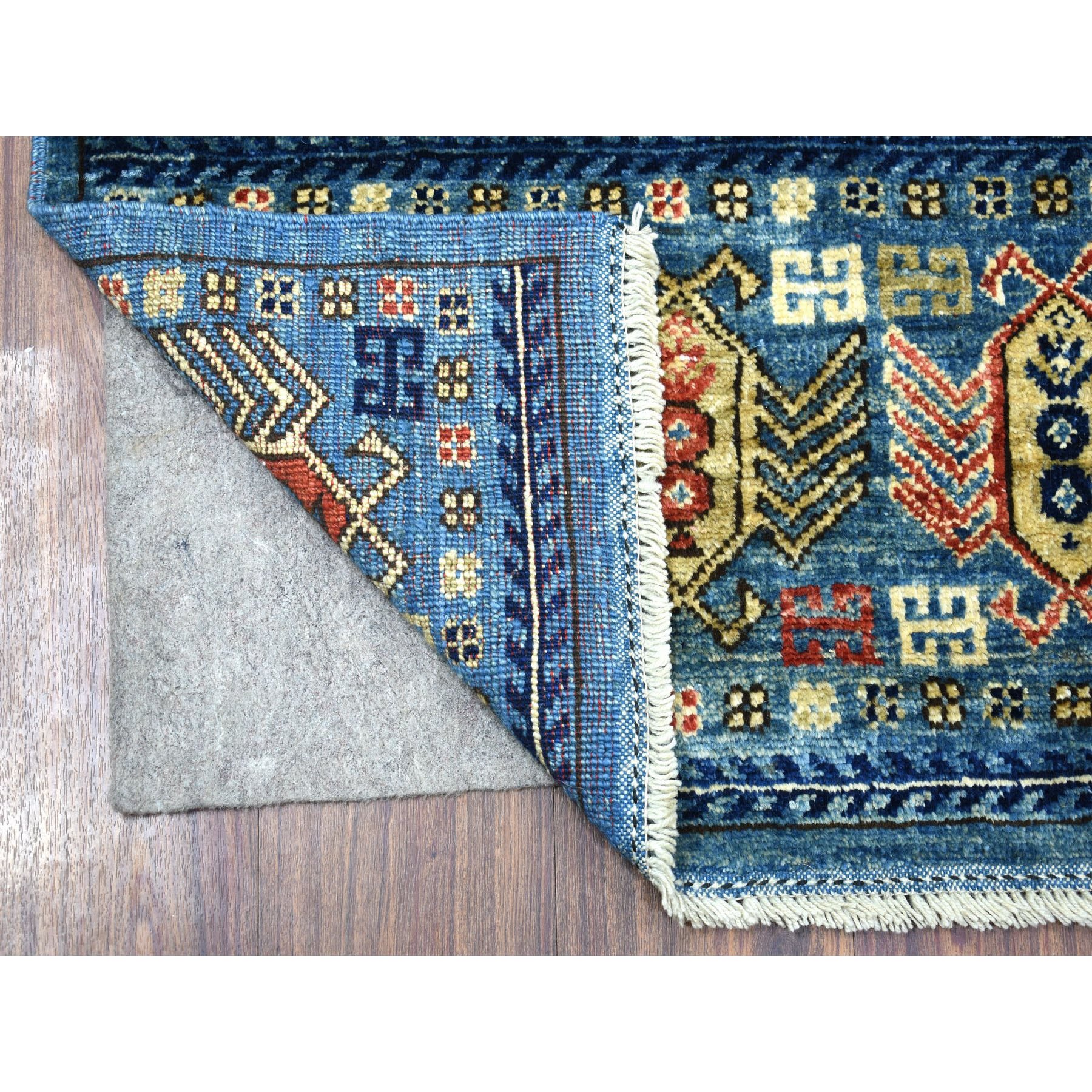 2'10"x8'3" Afghan Ersari with Hutchlu Parda Design and Small Animal Figurines Pure Wool Hand Woven Light Blue Oriental Runner Rug 